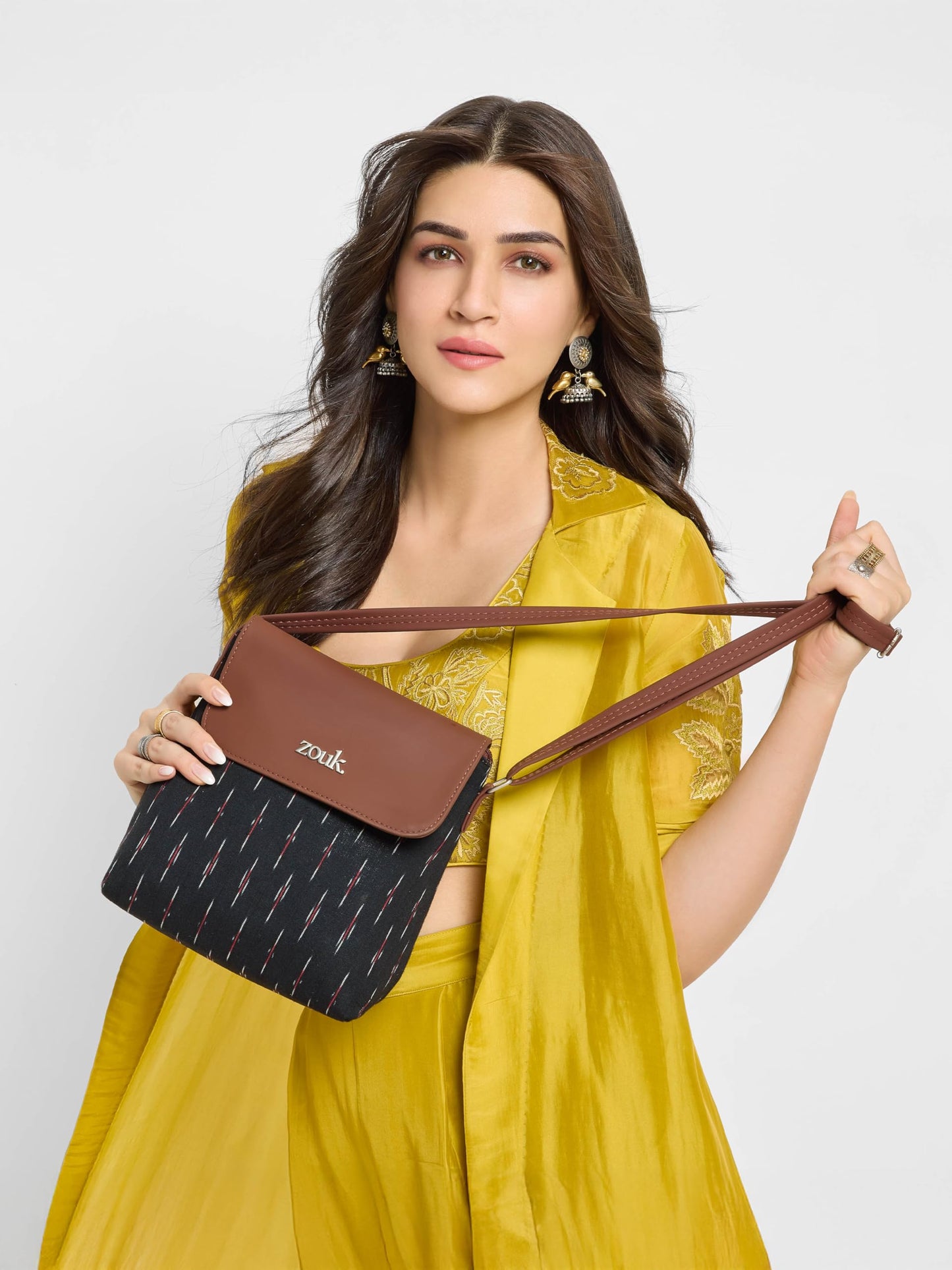 ZOUK Flap Sling Bag | Crossbody Bags for Women | Women's Handbags | Stylish | Vegan Leather Evening Bag | Travel & Office Use | Purse and Wallet | Ikat GreRed Print