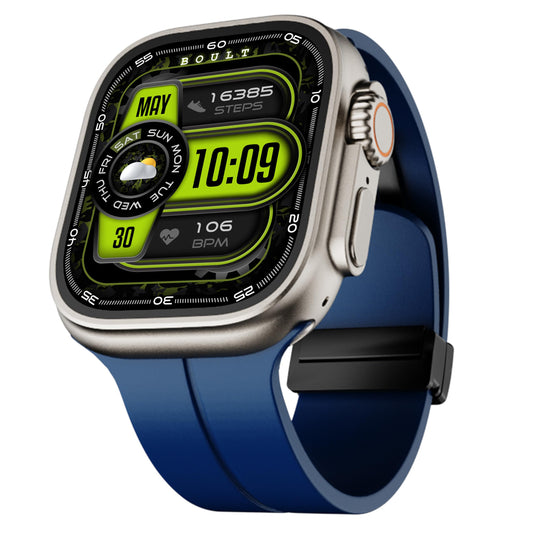 GOBOULT Newly Launched Crown Pro Smart Watch 2.01'' AMOLED, BT Calling, Working Crown, Zinc Alloy Frame, AI Voice Assistant, SpO2 Monitoring, 120+ Sports Mode (Blue)
