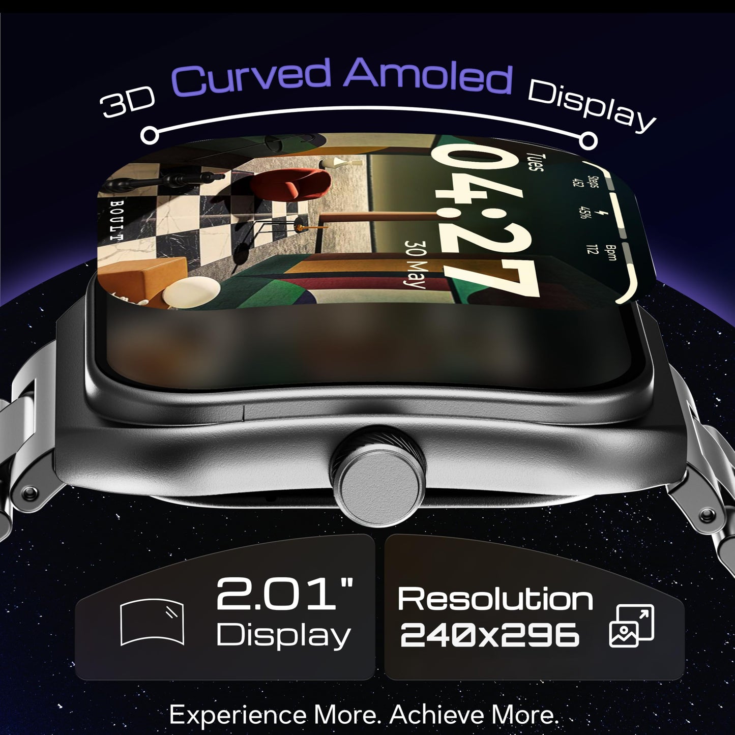 Boult Newly Launched Trail Pro Smartwatch 2.01'' 3D Curved Screen+AMOLED, BT Calling 5.3, 600 Nits Brightness, IP68, 250+ Watchfaces, 120+ Sports Modes, AI Voice Assistant, SpO2 Tracking (Chrome)