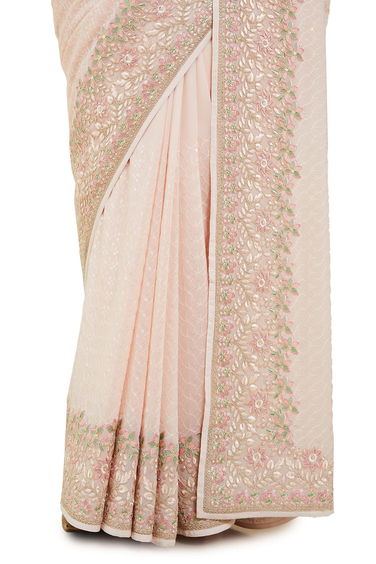 Soch Womens Peach Georgette Saree With Floral Embroidery And Sequins