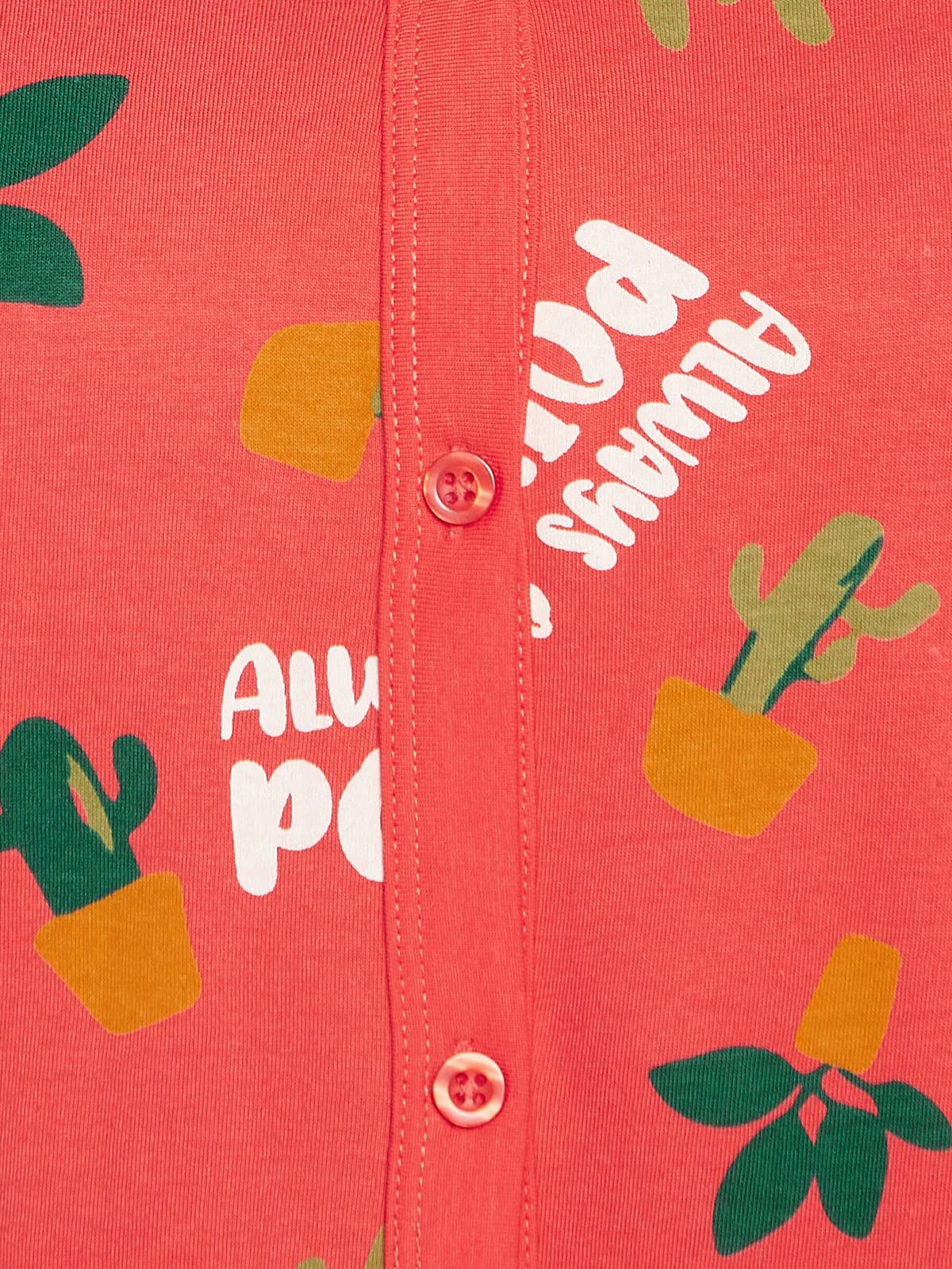 Clovia Women's Cotton Cactus Print Button Me Up Night Dress(NS1487P04_Red_S)