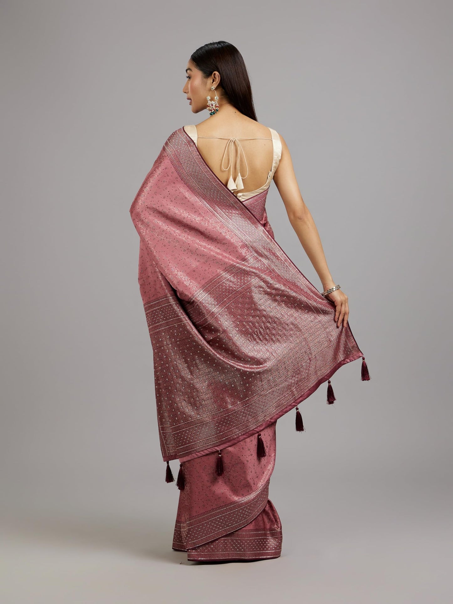 MOHEY Women's Art Silk Stone Work|Weave Saree with Blouse Piece(Dusty Pink)