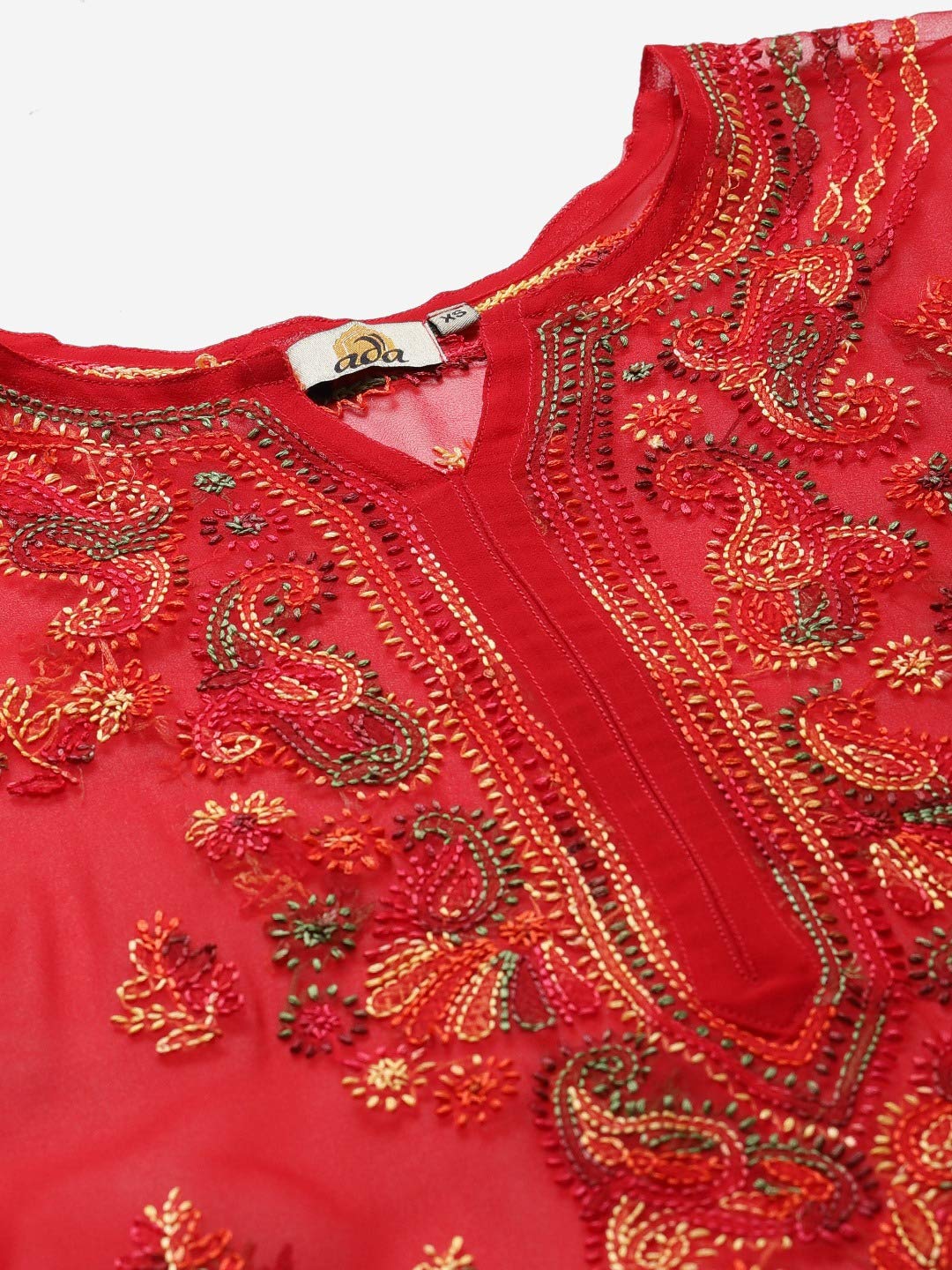 Ada Lucknowi Chikankari Faux Georgette Hand Embroidery Kurta with Slip for Women 5XL411155 Red