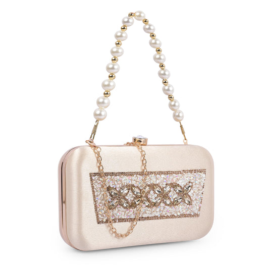 ADISA Beaded formal party clutch with gold chain for women and girls (CL108-GOL)