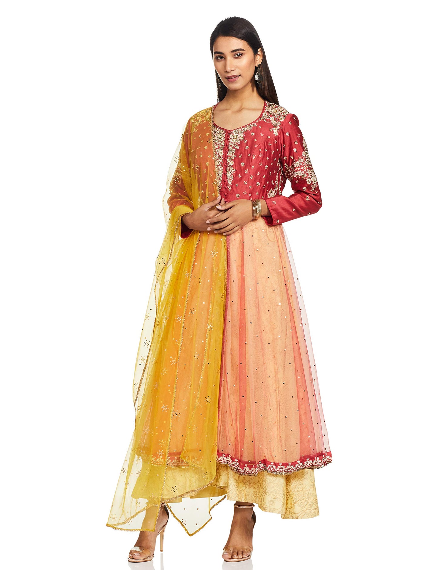 BIBA Women's Pink Front Open Suit Set By Anju Modi