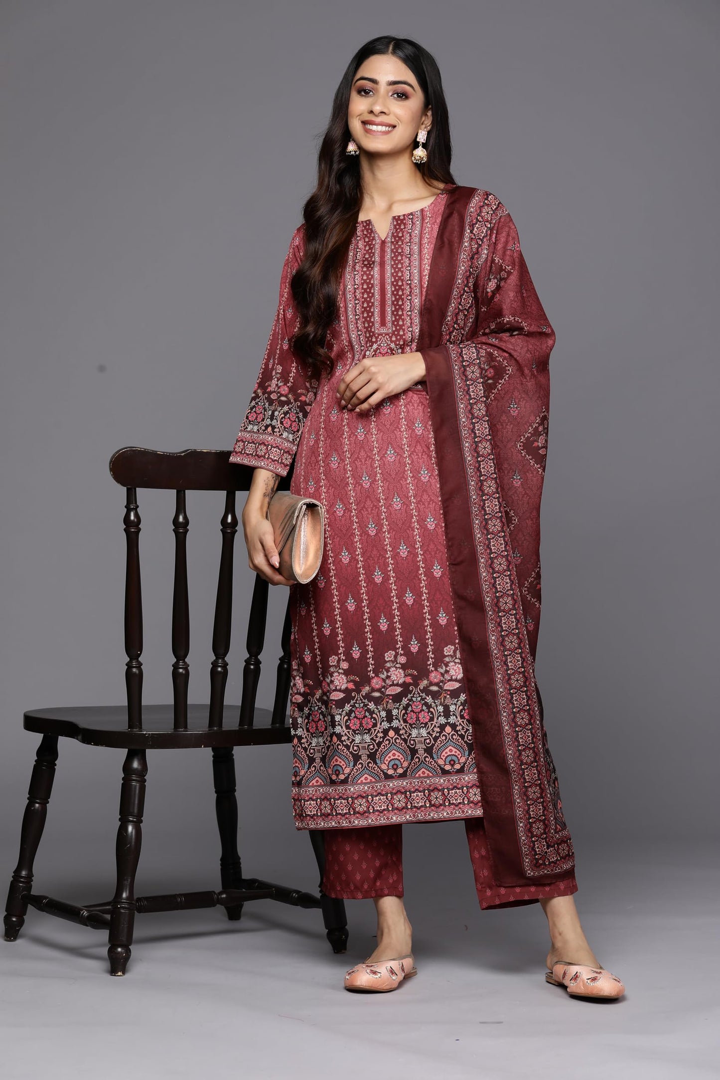 Libas Women's Poly Crepe Kurta Sets (34215_Maroon