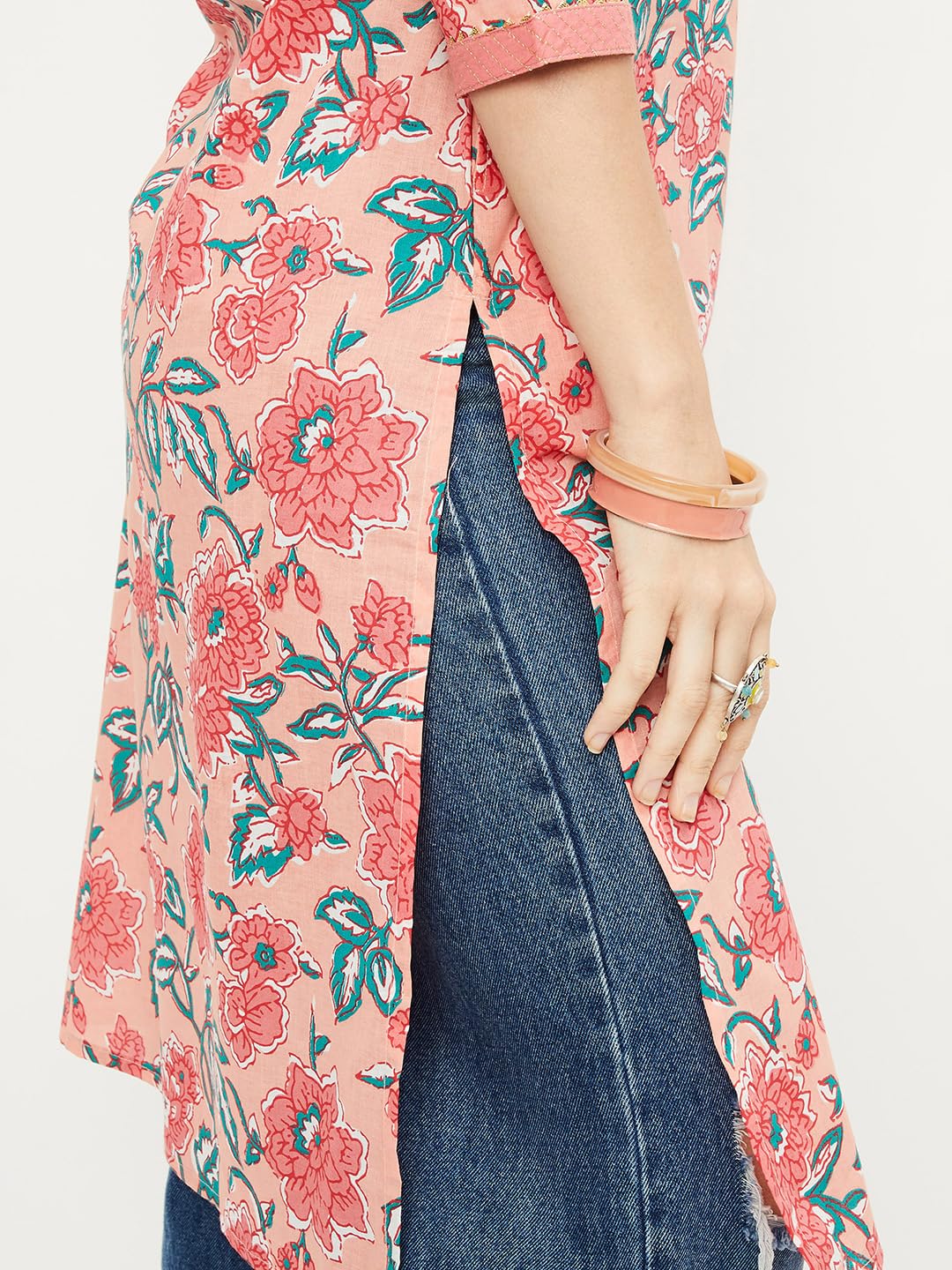 Max Women Cotton Printed Straight Regular Fit Kurta (Pkvi41001Pink)_L