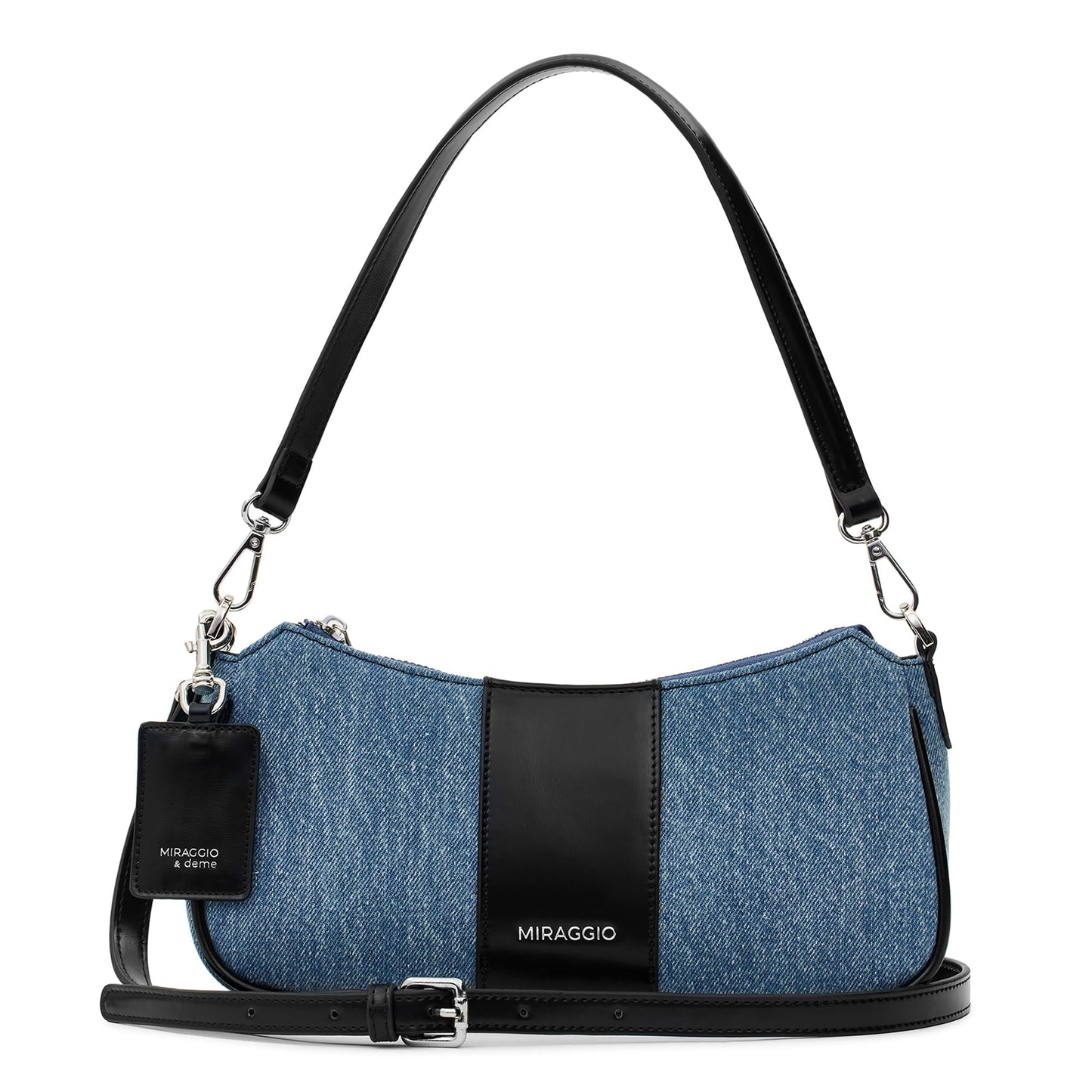 Miraggio Bella Denim Shoulder Bag with Adjustable & Detachable Sling/Crossbody Strap for Women (Denim & Black)