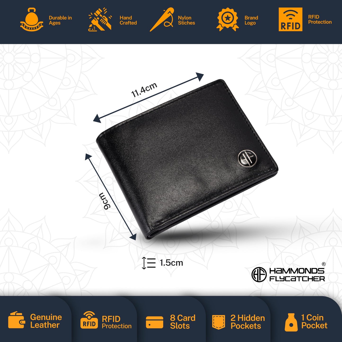 HAMMONDS FLYCATCHER Premium Diwali Gift for Men - Leather Wallet for Men with Keyring Combo - Men's Wallet with 8 Card Slots - Birthday Special & Unique Festival Gift Ideas for Husband, Boyfriend