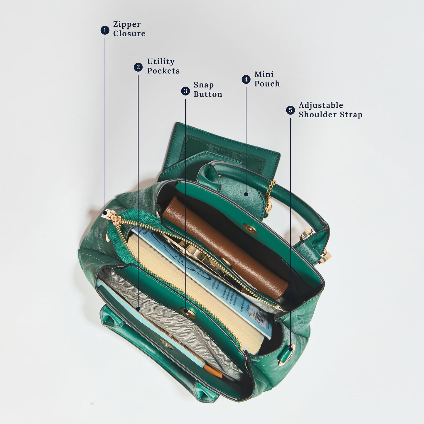 Chumbak Emerald Handbag | Multipurpose Hand Bag with Pouch for Shopping | Hand Held Bag for Women and Girls | Solid Colour Handbag