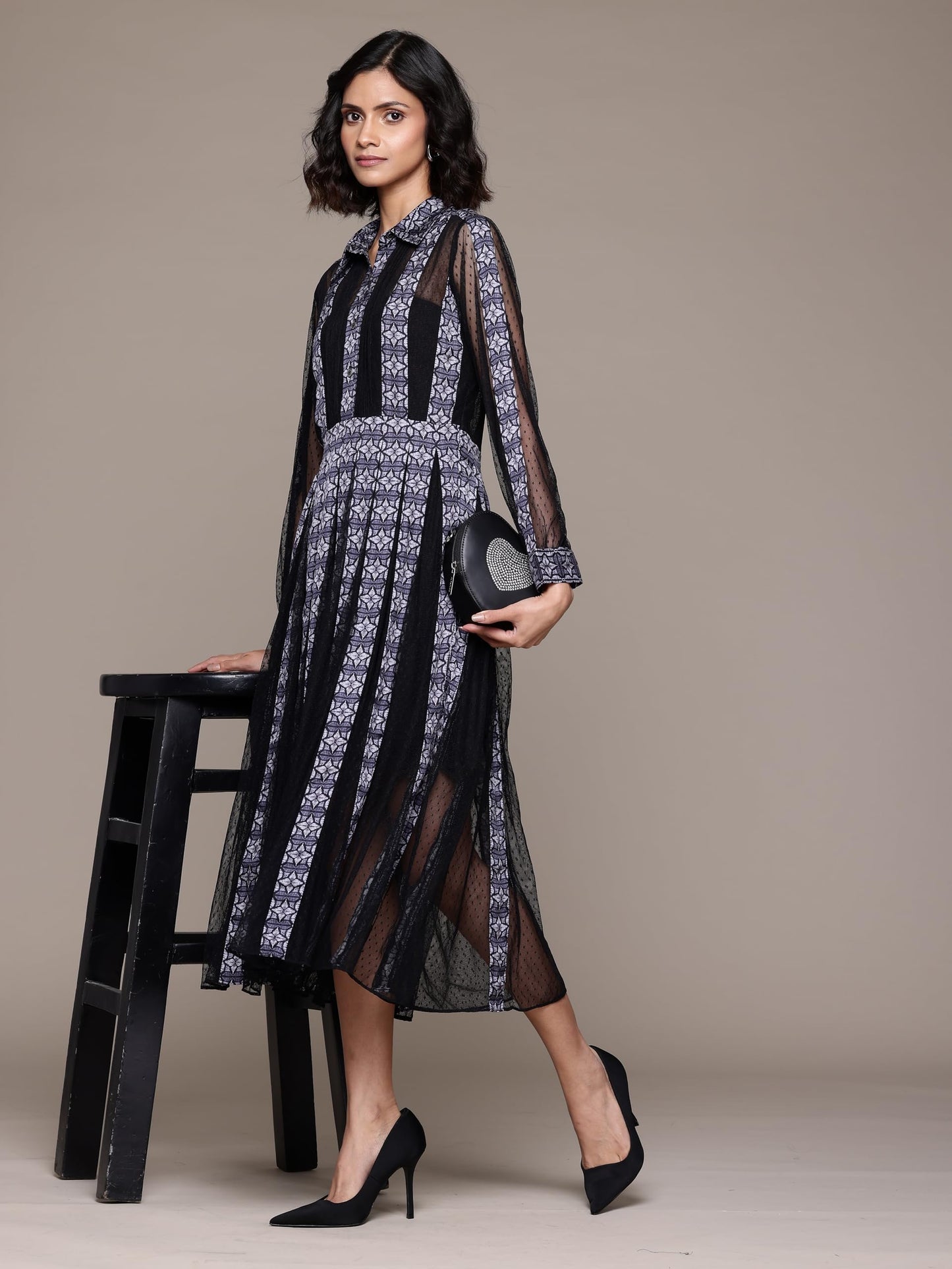 Label RITU KUMAR Collar Neck Full Sleeves Printed Long Dress