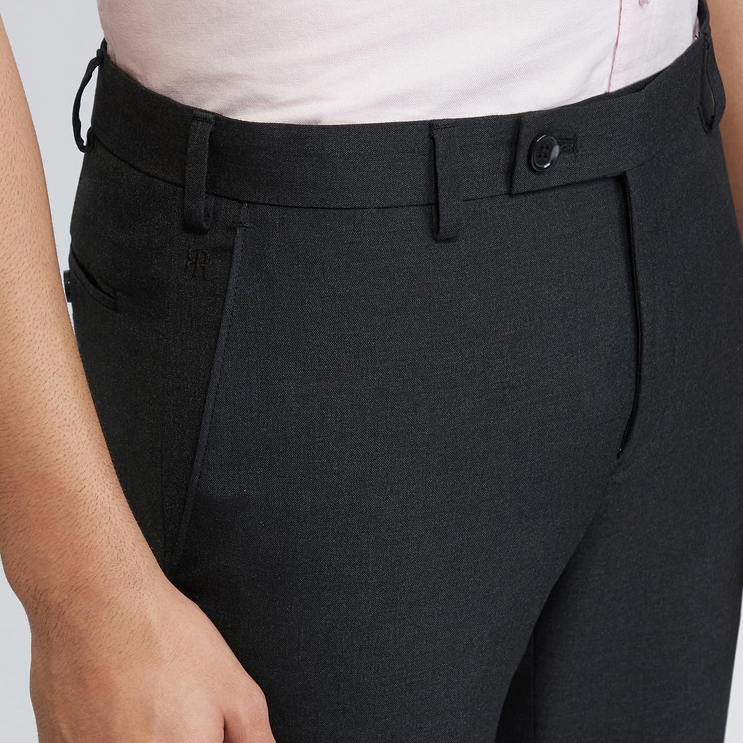 Raymond Men Slim Fit Solid Pattern Poly Viscose Blend Flat Front Formal Trouser (Size: 34)-RMTS05793-G8 Dark Grey