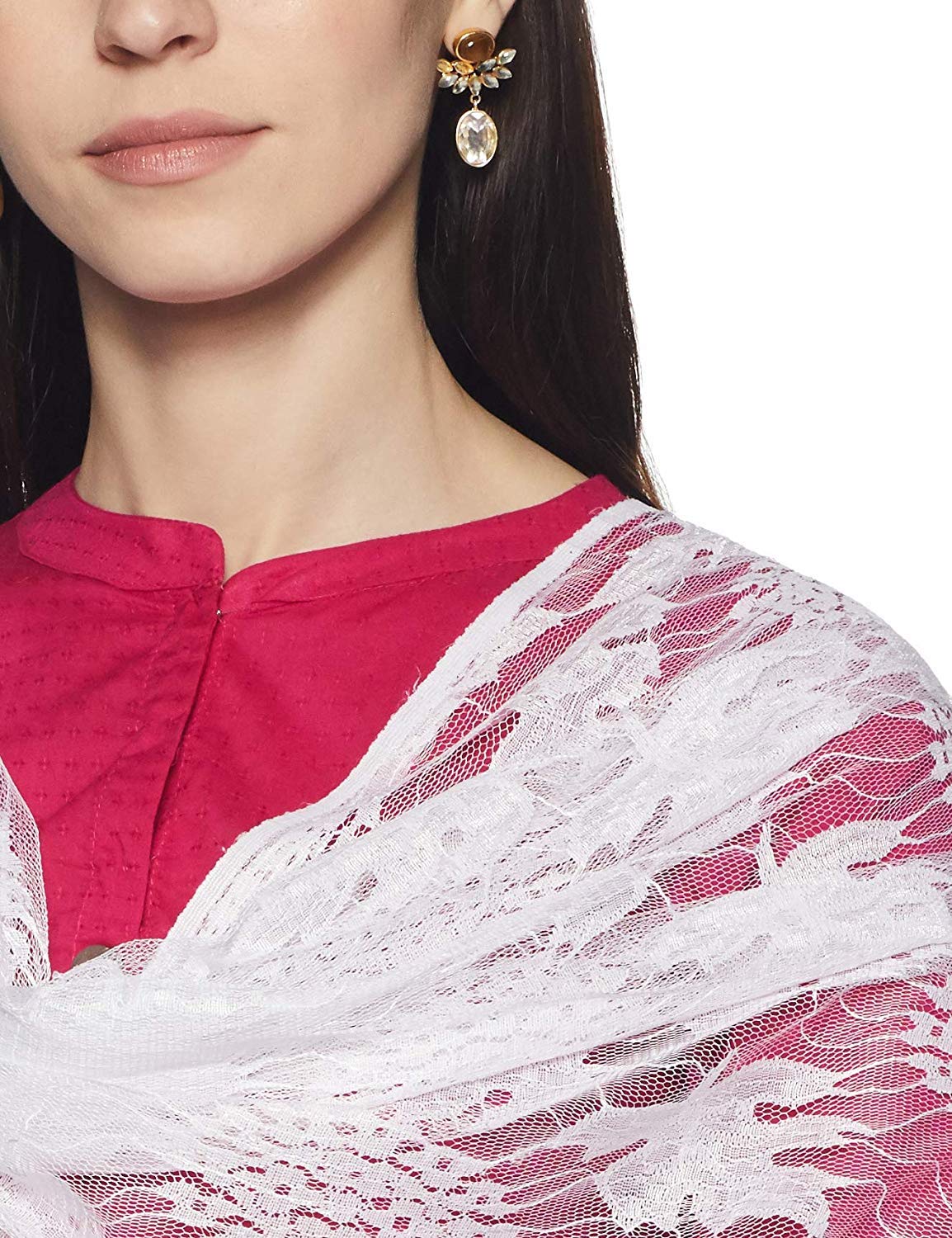 Weavers Villa White Floral Net Dupatta for Women, 2.10 Mtrs