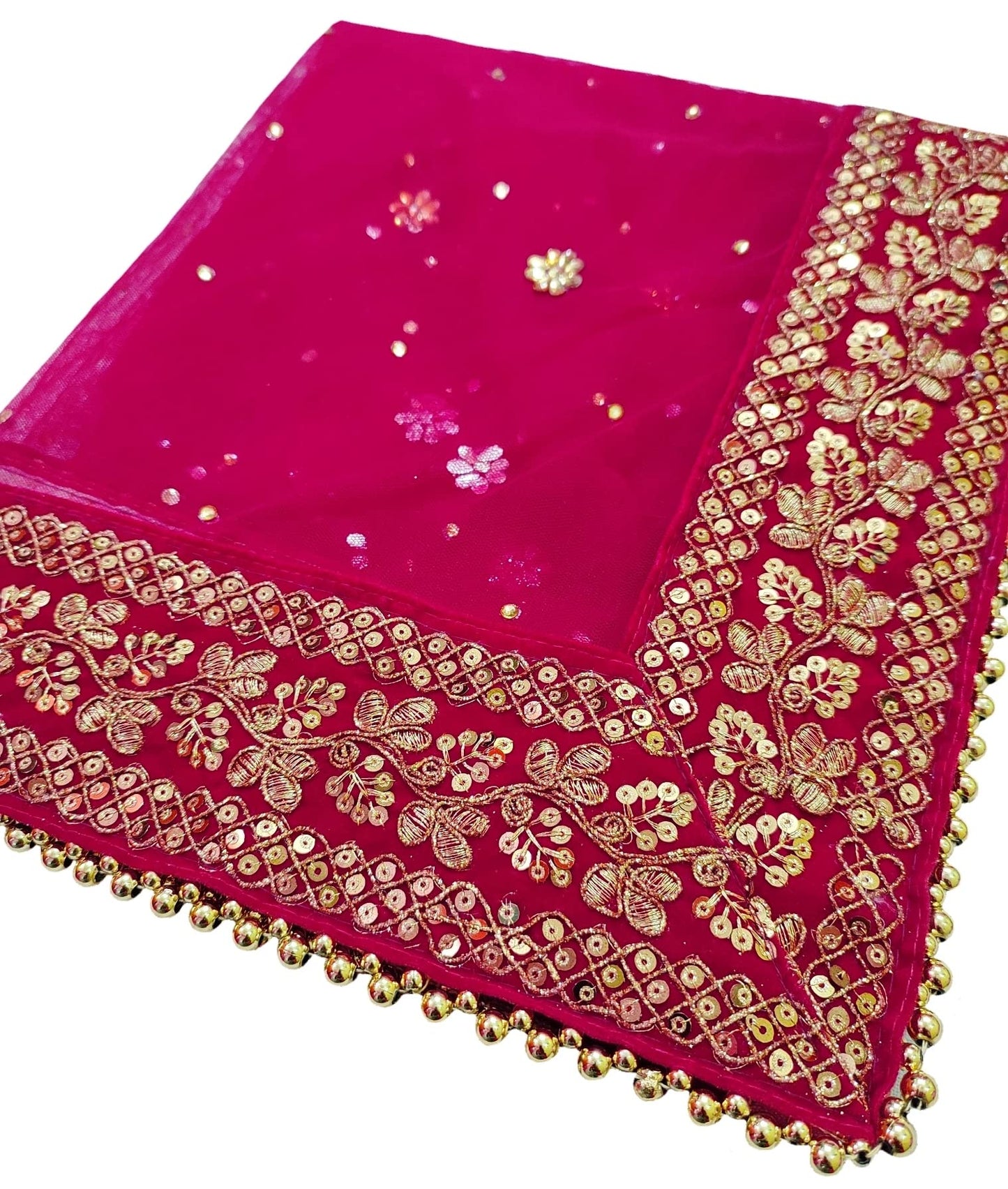 Navti Creations Women's Heavy Magenta (Pink) Net Dupatta With Zari Embroidery Heavy Border (Stone work, 2.25m) (Magenta)