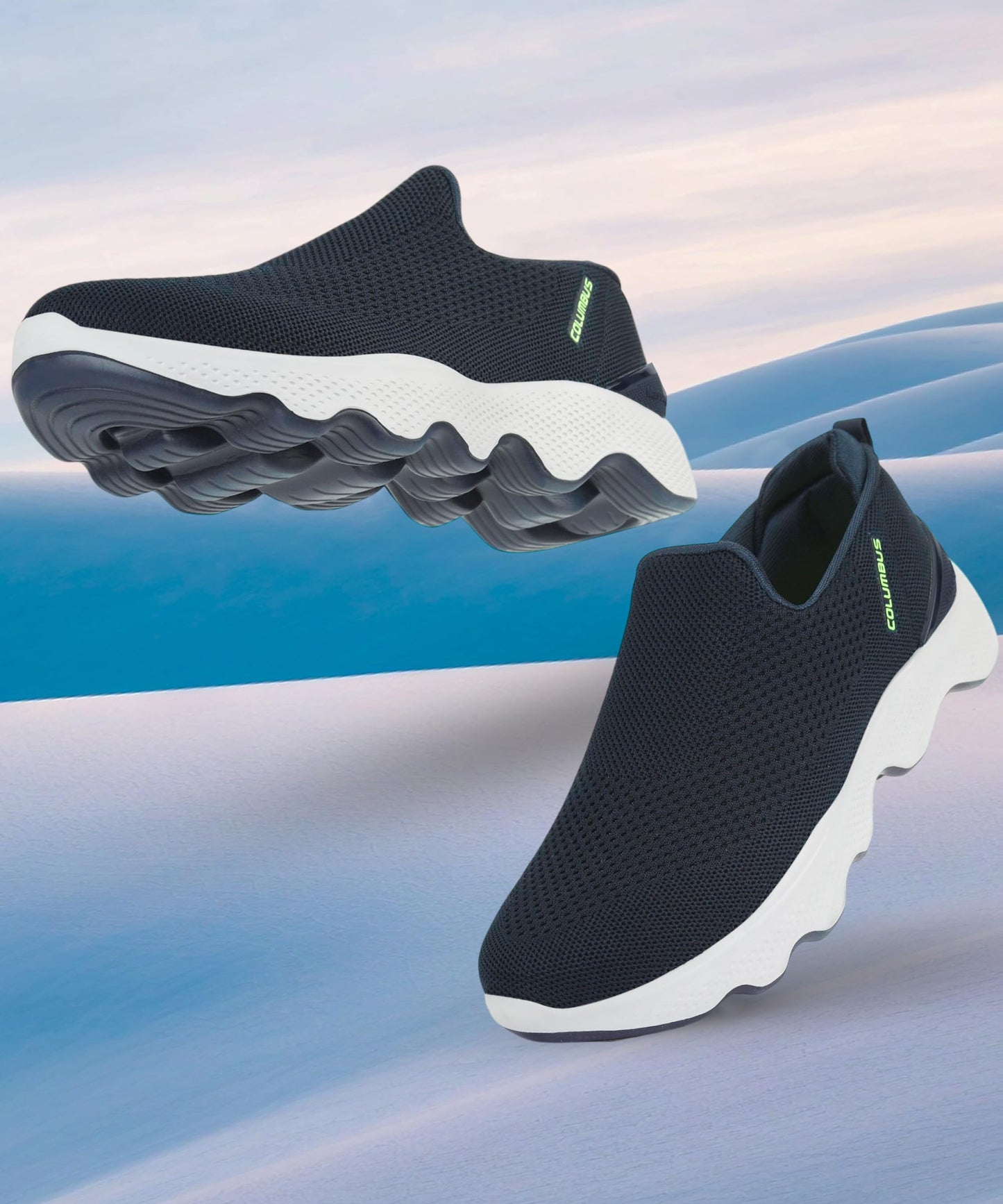 Columbus MASSAGER-01 Sports Shoes - Running Shoes|Walking Shoes| Training & Gym Shoe | Outdoors Shoe for Men (Navy & Fluorescent Green),UK-6