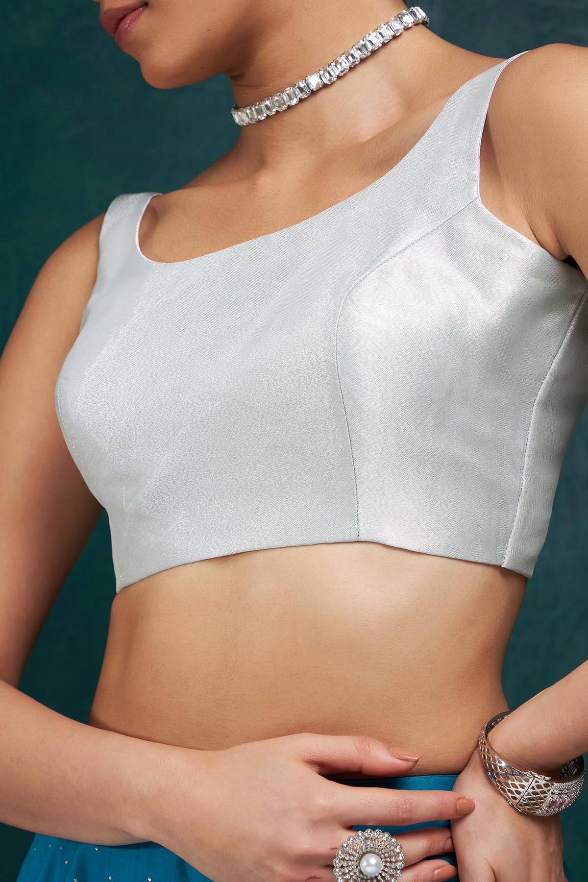 Soch Women's Tissue Sleeveless Regular Fit Blouse (BLSLGRY00243B_Silver 40)