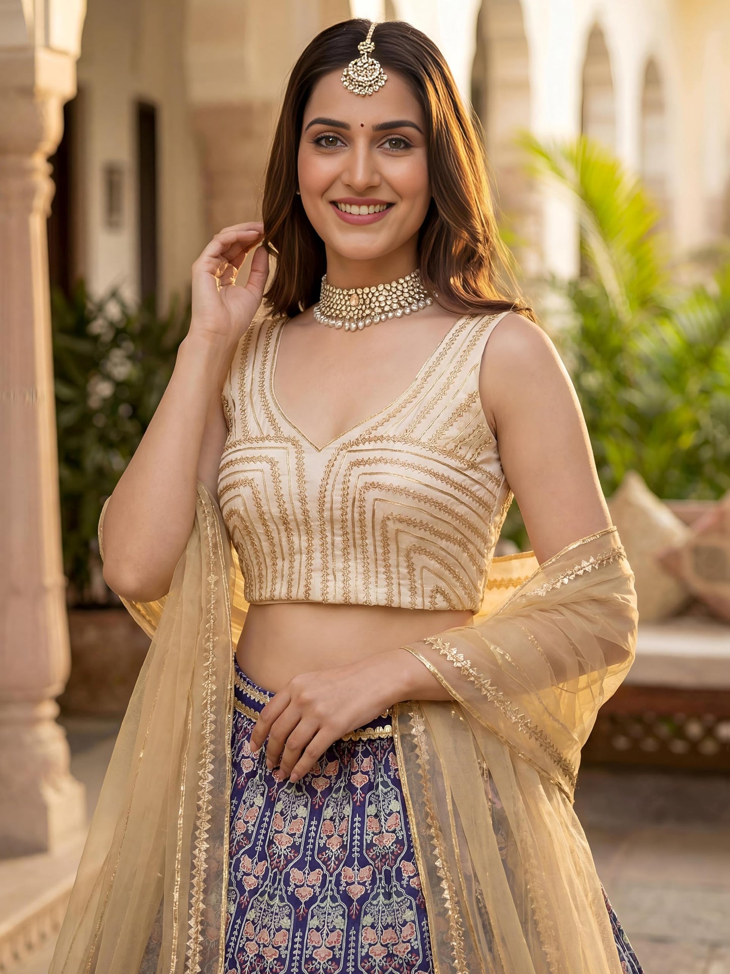 Zeel Clothing Women's Digital Print With Gota Patti Art Silk Lehenga Choli With Dupatta (5053-Blue-Women-Lehenga-Choli-Set; Free Size)