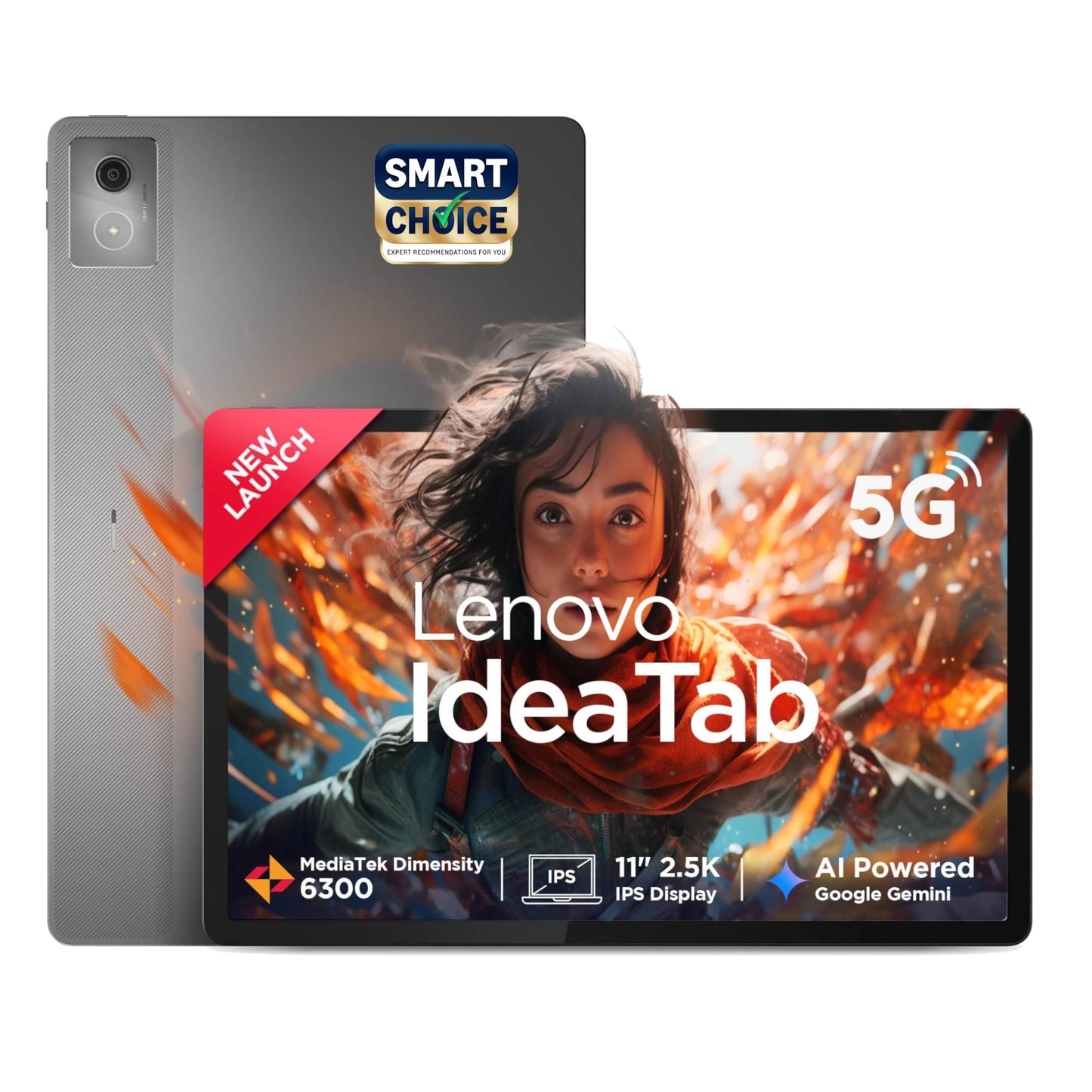 Lenovo Idea Tab Smartchoice | Wi-Fi + 5G |11" Display, 2.5K Resolution, 90Hz Refresh|8GB RAM, 256GB ROM| MediaTek Dimensity 6300| 7040mAh|4 Speakers| USB-C| Luna Grey