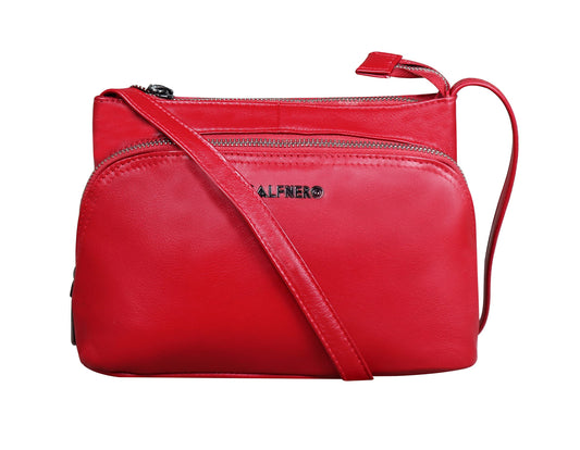 Women's Genuine Leather Sling Bag-Women's Casual College, Office Bag-Women's Cross Body Sling Bag by Calfnero (Red)