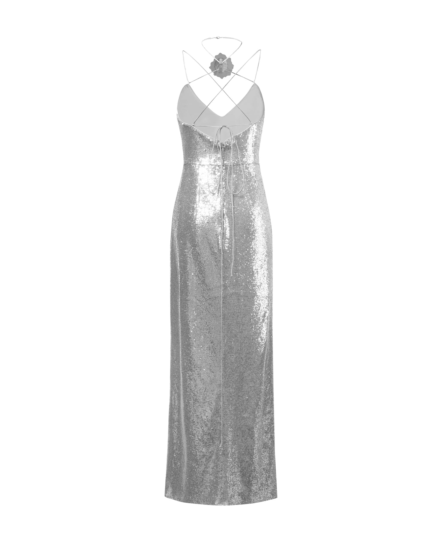 JW PEI Women's Heisey Sequinned Rosette Maxi Dress, Silver, 2