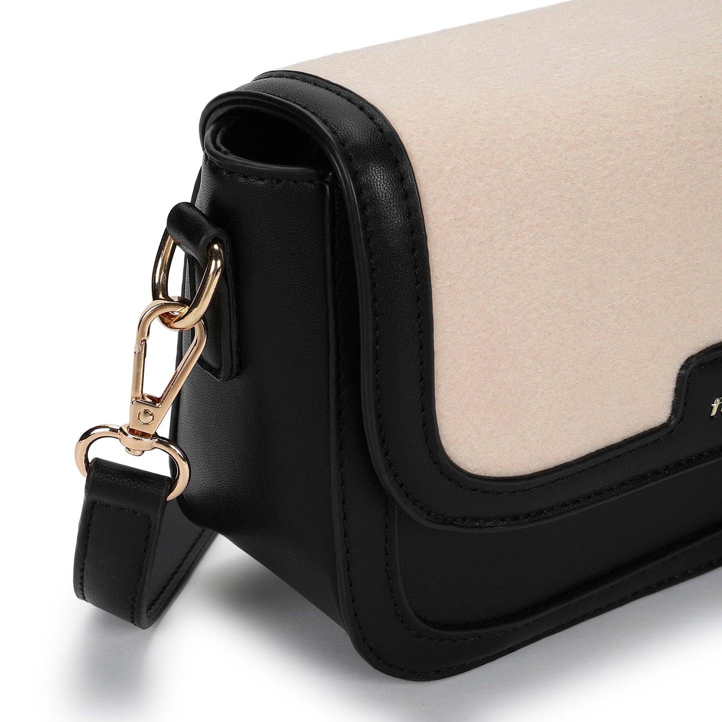 Fastrack Sherpa-Panel Sling Bag for Women | Faux Leather Crossbody with Zipper Closure, Gold Hardware and Detachable Strap | Compact Textured Bag for Casual and Evening Outfits