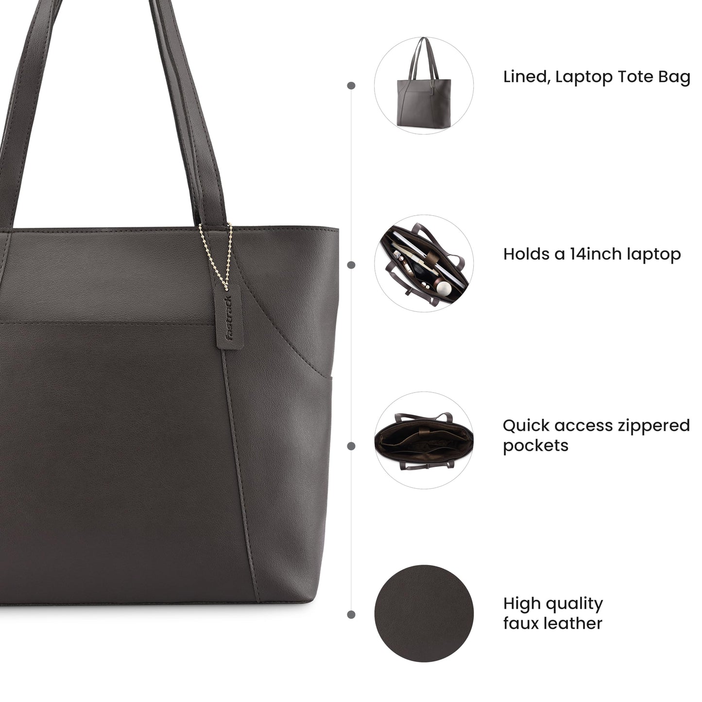 Fastrack Tan Laptop Tote Bag for Women, Girls and Ladies | Work and College Tote Bag for Women