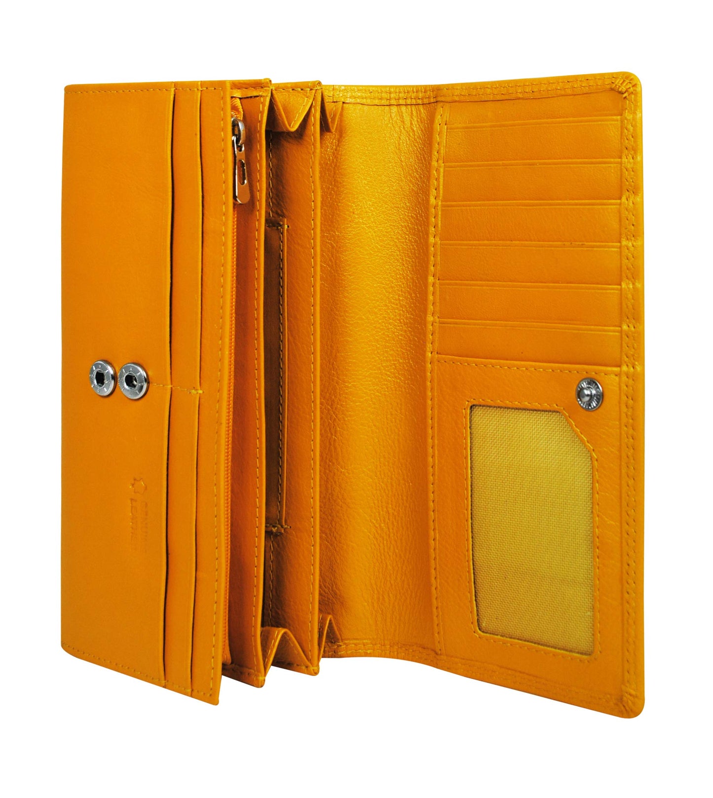 Women's Genuine Leather wallet-Long Purse Wallet with Multiple Card Slots, Zip Pocket and Note Compartment (Yellow)