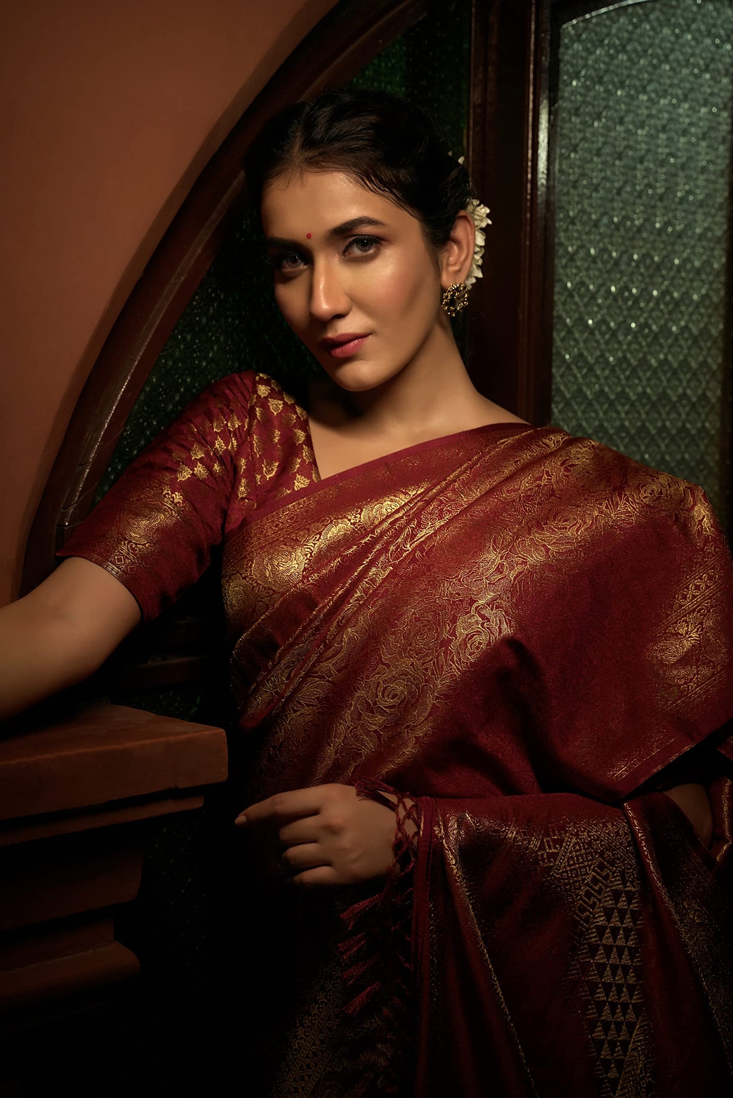 Vardha Women's Kanchipuram Art Silk Saree with Unstitched Blouse Piece - Zari Woven Work Sarees for Wedding (Asya Silk, 393, Maroon)