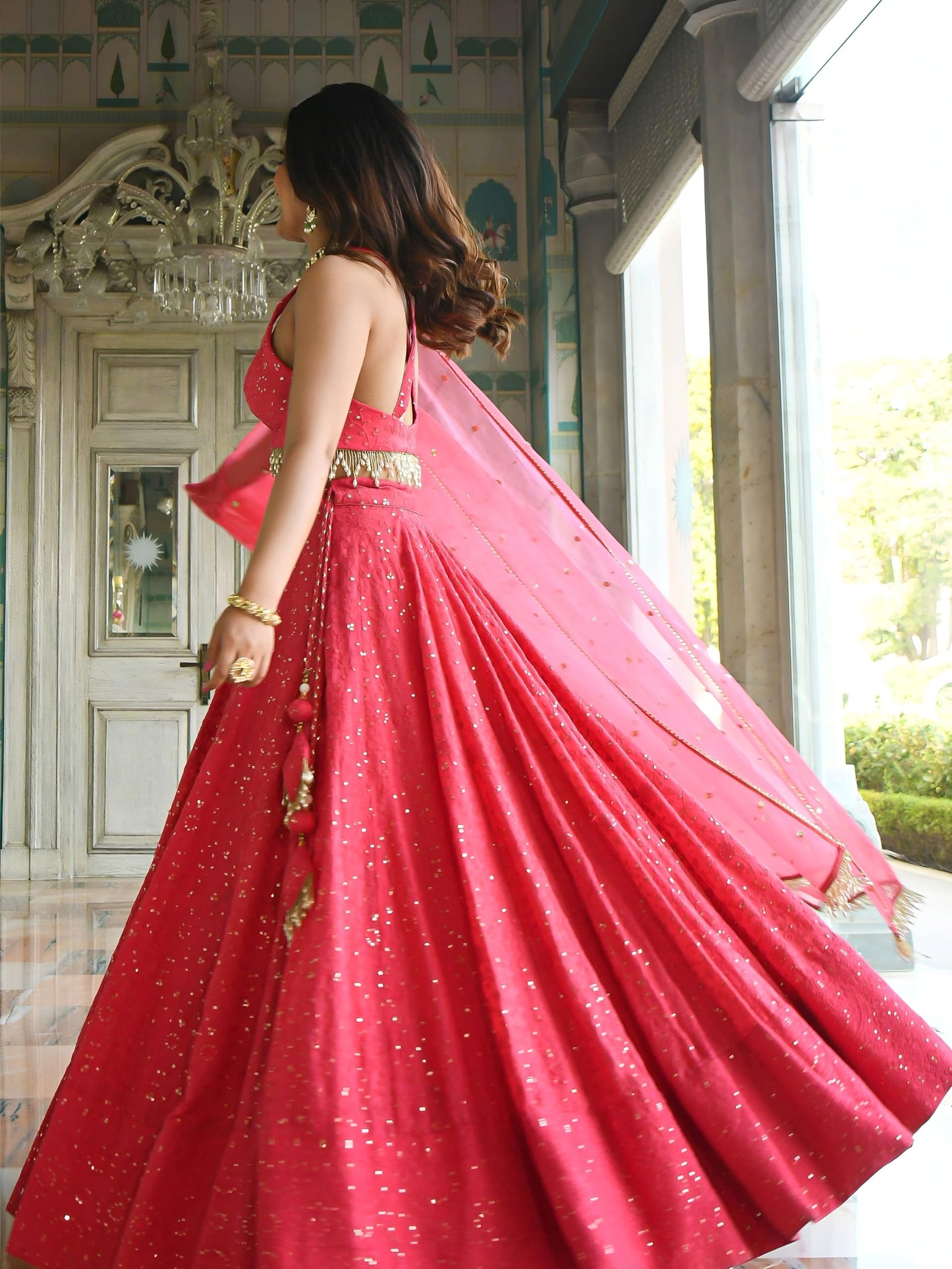 Zeel Clothing Women's Sequins Thread Embroidered Georgette New Lehenga Choli With Dupatta (7082-Pink-Wedding-Stylish-Latest; Free Size)
