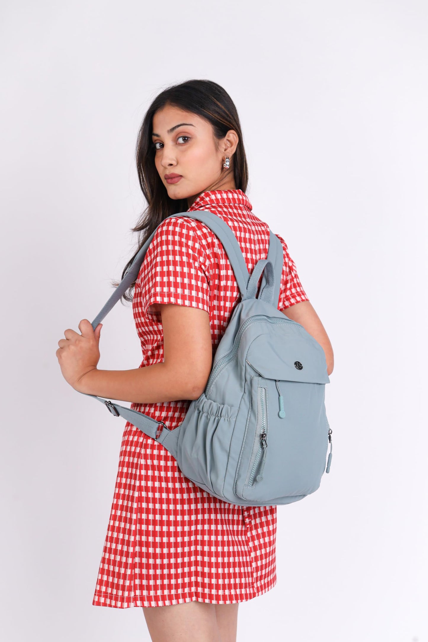 12o12 Women Backpack for College, Office, Travel, Daily Use, Outdoor, Lightweight Water Resistant Nylon Stylish Daypack Bag with Multiple Pockets, Adjustable Straps, Durable Zipper (Pastel Blue)