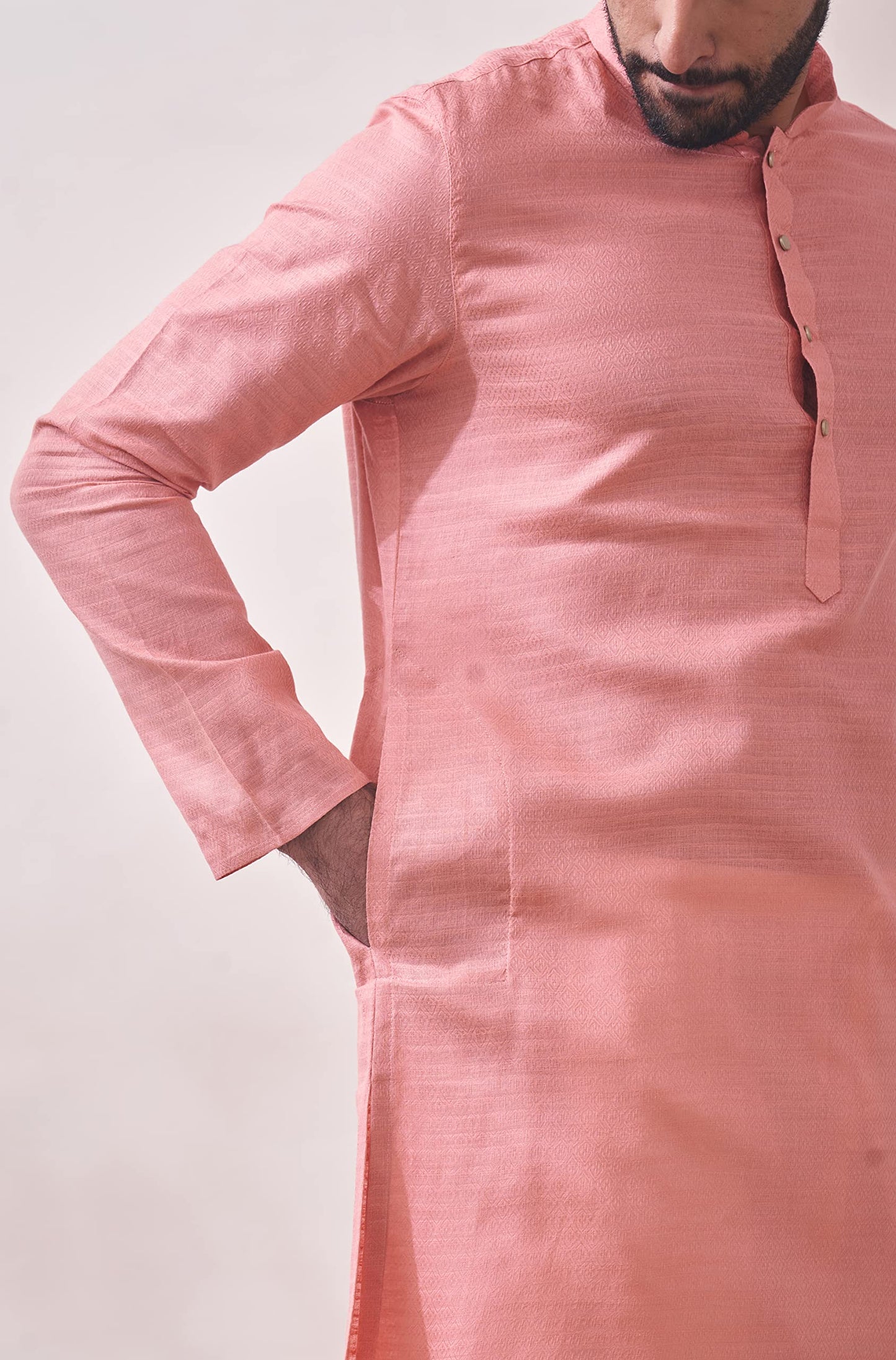 Manyavar Pink Cotton Full Sleeve Kurta Set | Traditional Kurta Set For Men (XL)