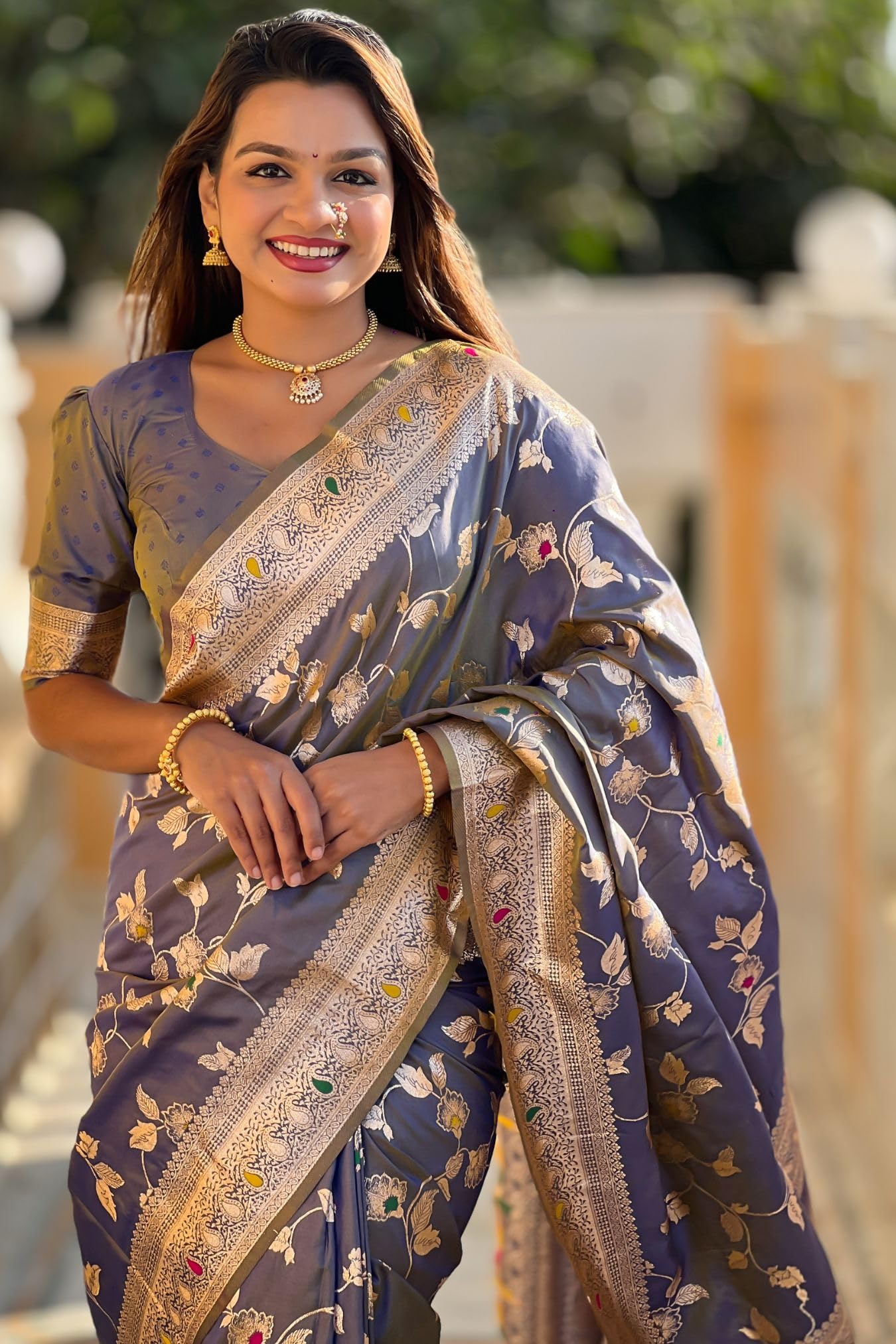 SGF11 Women's Kanjivaram Pure Soft Silk Saree For Women Pure Golden Zari With Blouse Piece (Deep Light Blue)