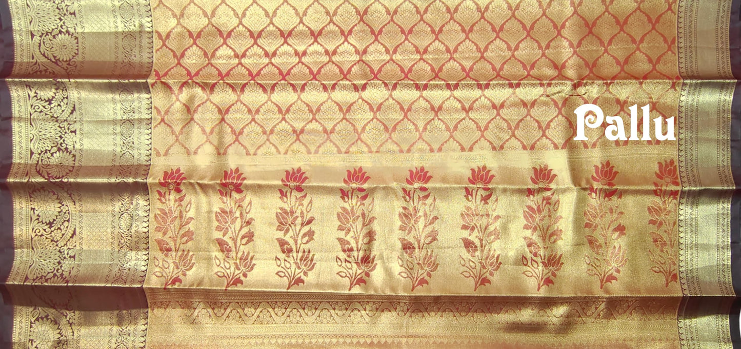 VFCollections Women's Kanchipuram Silk Pure Pattu Sarees With Blouse (VFC505-2)