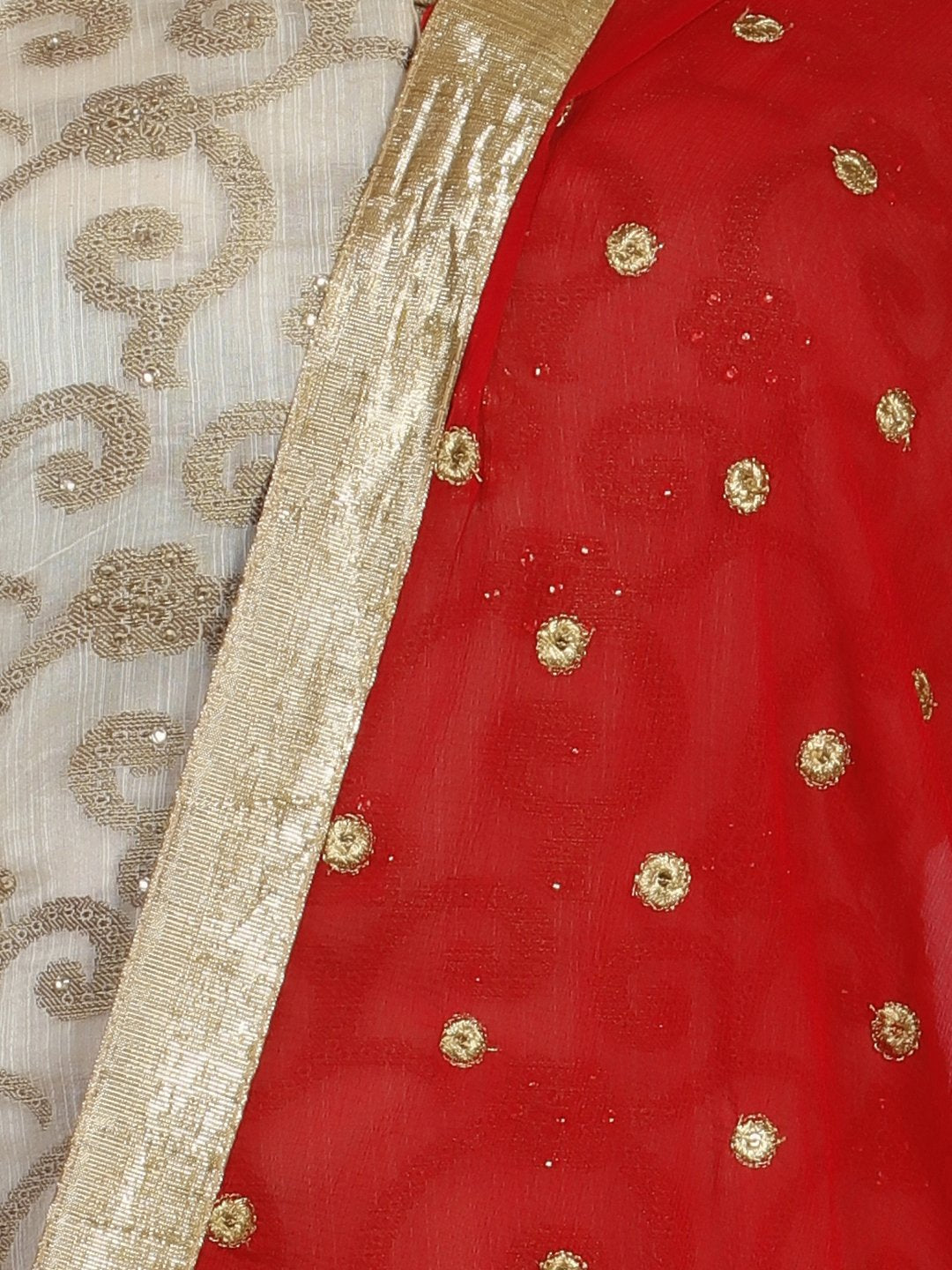 DUPATTA BAZAAR Red Embroidered Chiffon Dupatta/Dulhan Dupatta.