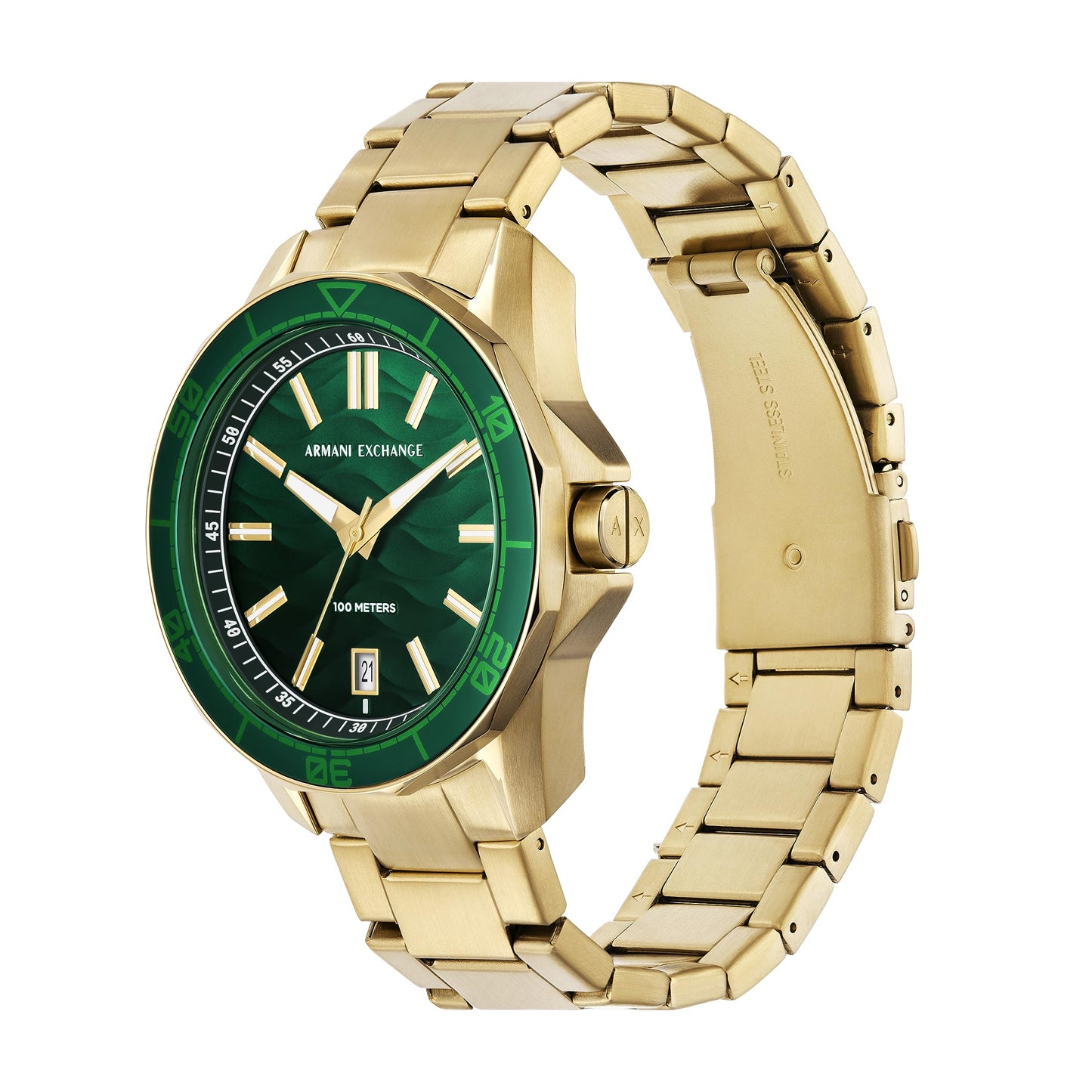 Armani Exchange Analog Green Dial Men's Watch-AX1951 Stainless Steel, Gold Strap