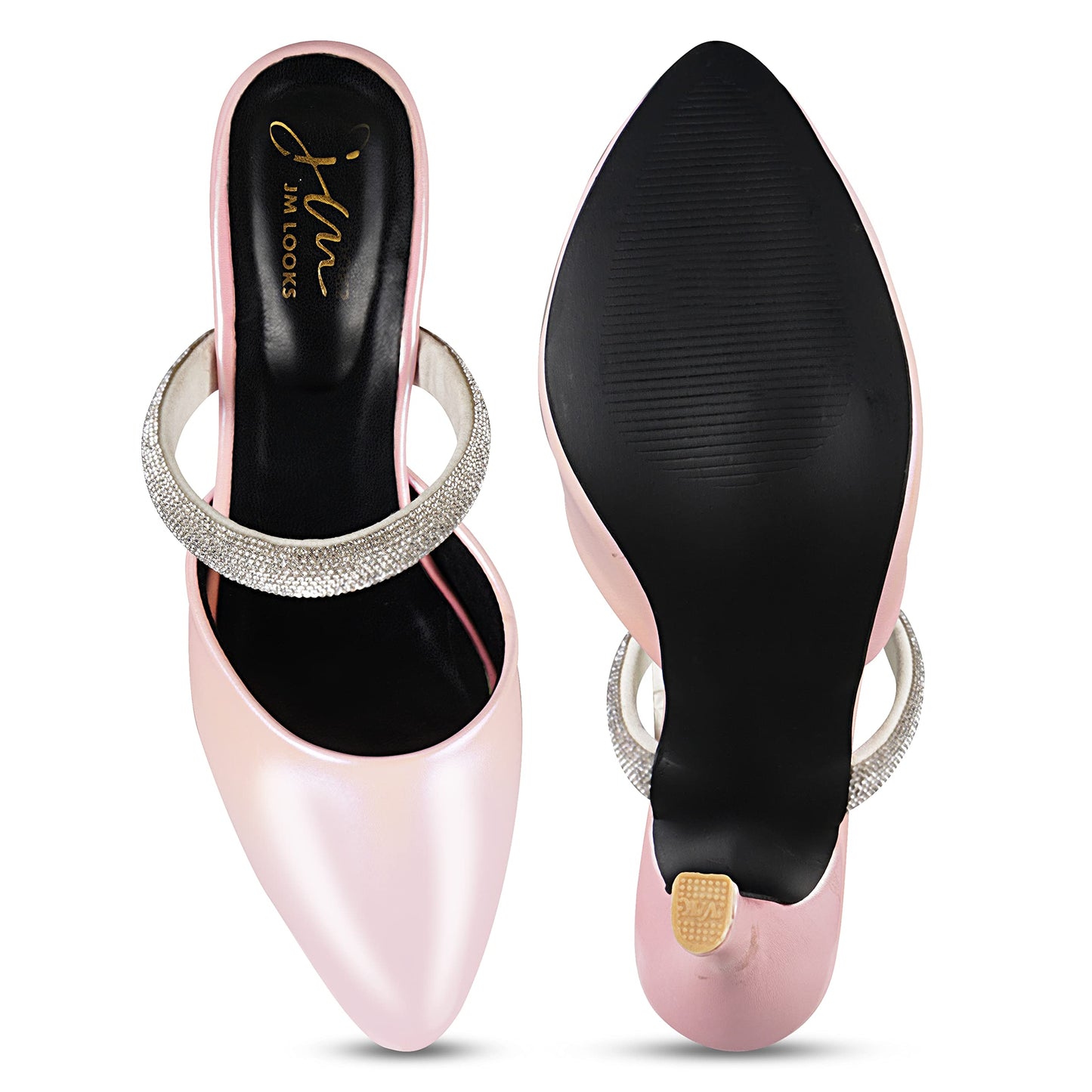 JM LOOKS Womens Block Heel Stylish Fashionable Pointed Toe Comfertable Sandal, Color-Peach I Uk Size-3