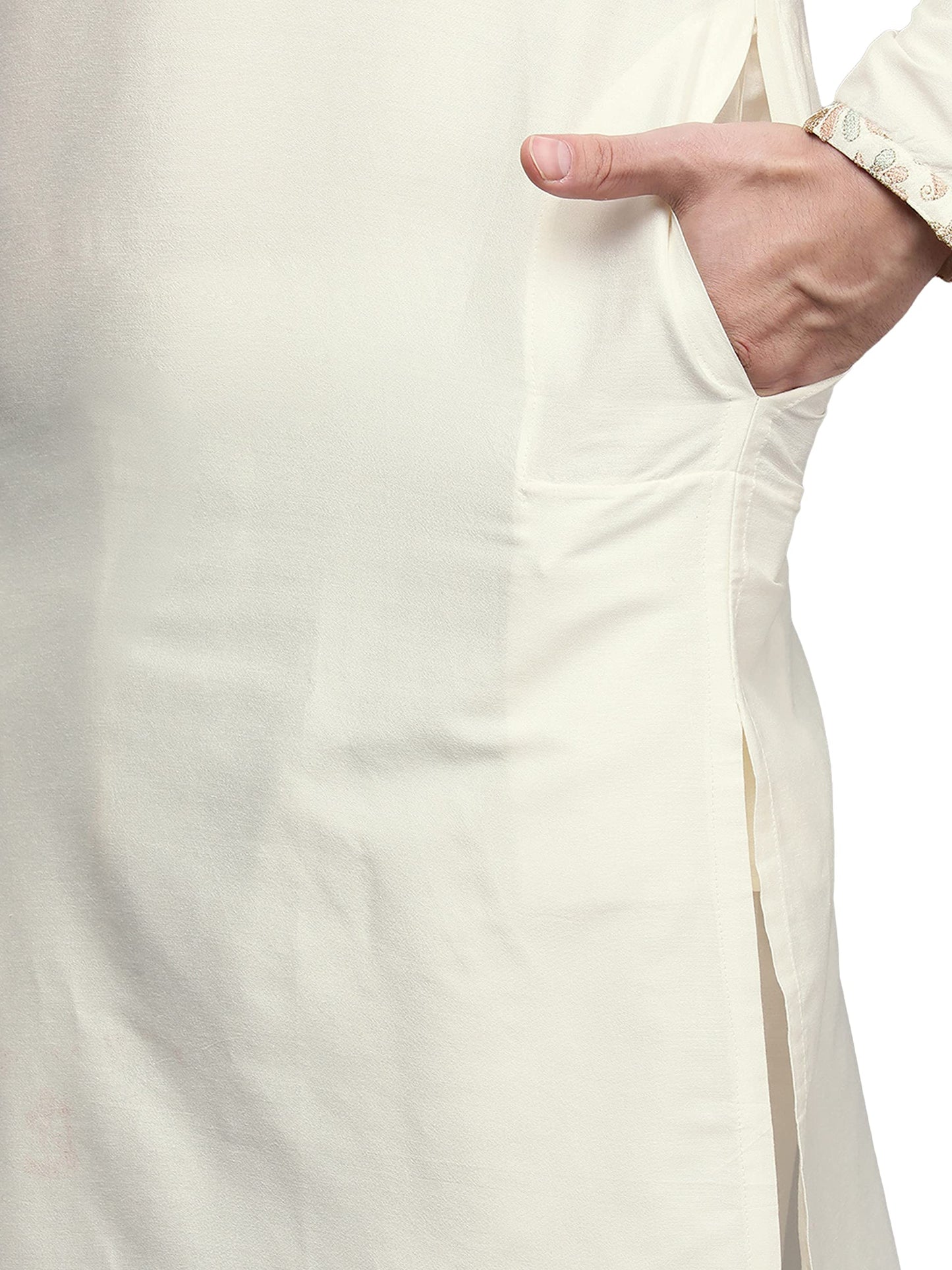 Manyavar Kurta Jacket Set for Men, Full Sleeves Mandarin Collar Ethnic Kurta Jacket Set for Festival, Wedding, Party Blended Viscous (Off White) (M)