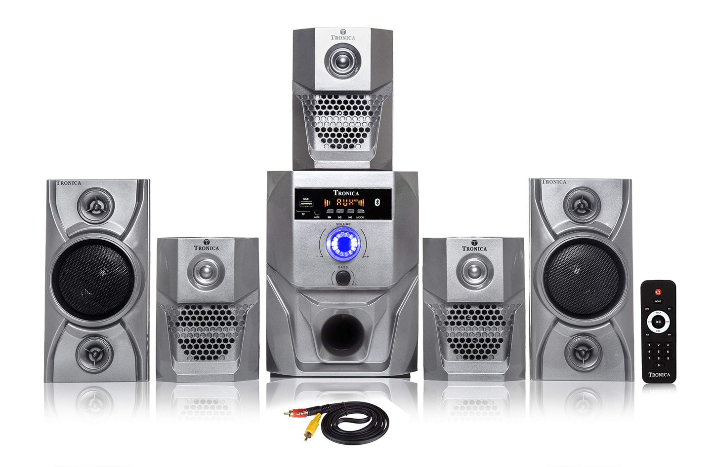 TRONICA Bluetooth Speakers: Super King 40W 5.1 Home Theater System with FM/PenDrive/SD Card/Mobile/Aux Support & Remote (5.1 Speaker Set Grey)