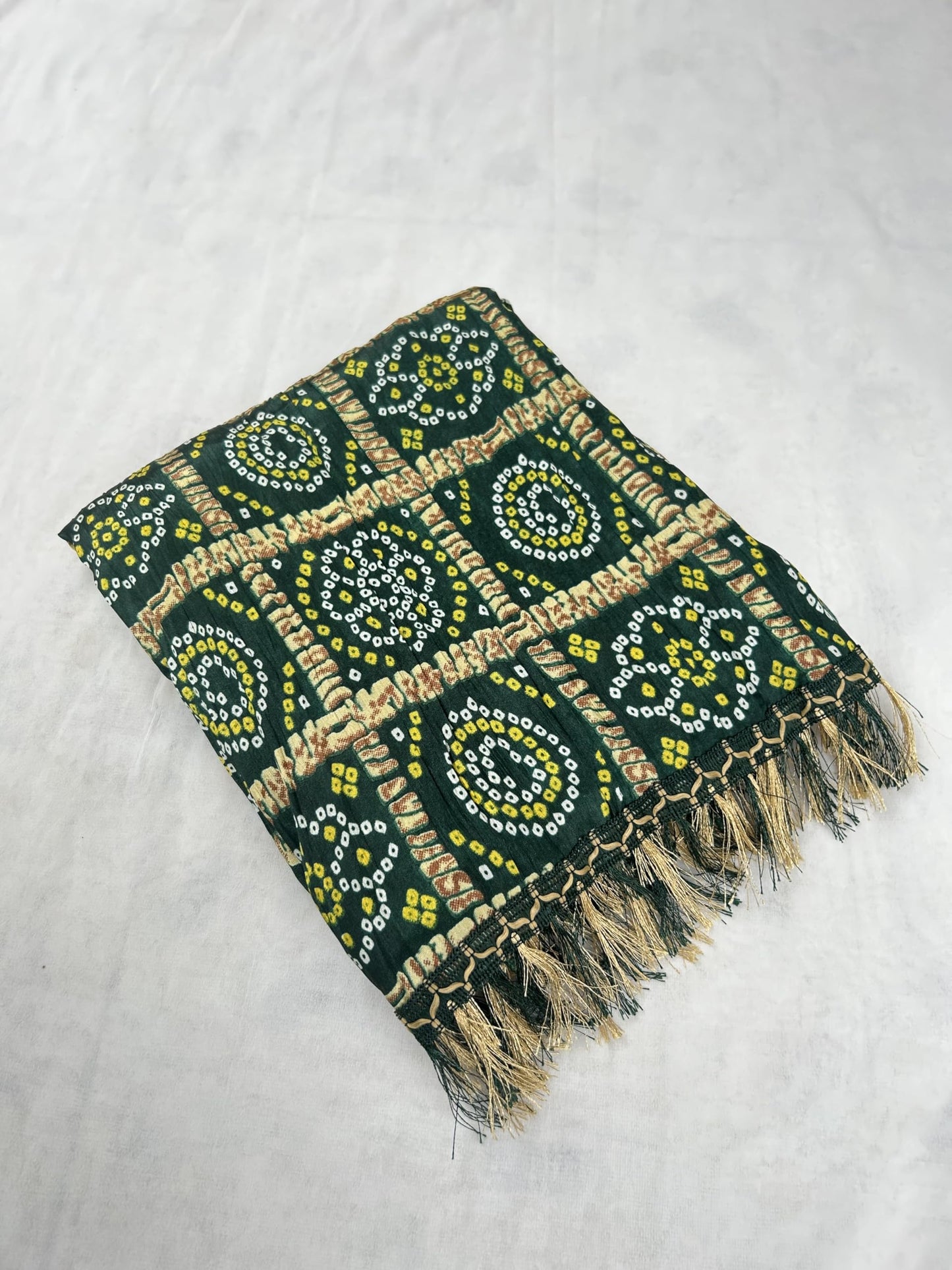 AKSHADEEP Women's Bandhani & Patola Printed Dupatta - Traditional Art Silk Dupattas Chunnis (Green), 2.20 Meters