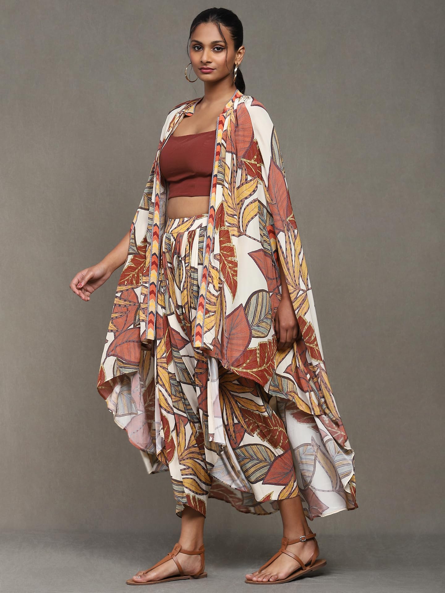 Ritu Kumar Off White Printed Top With Shrug And Palazzo Co-Ord Set