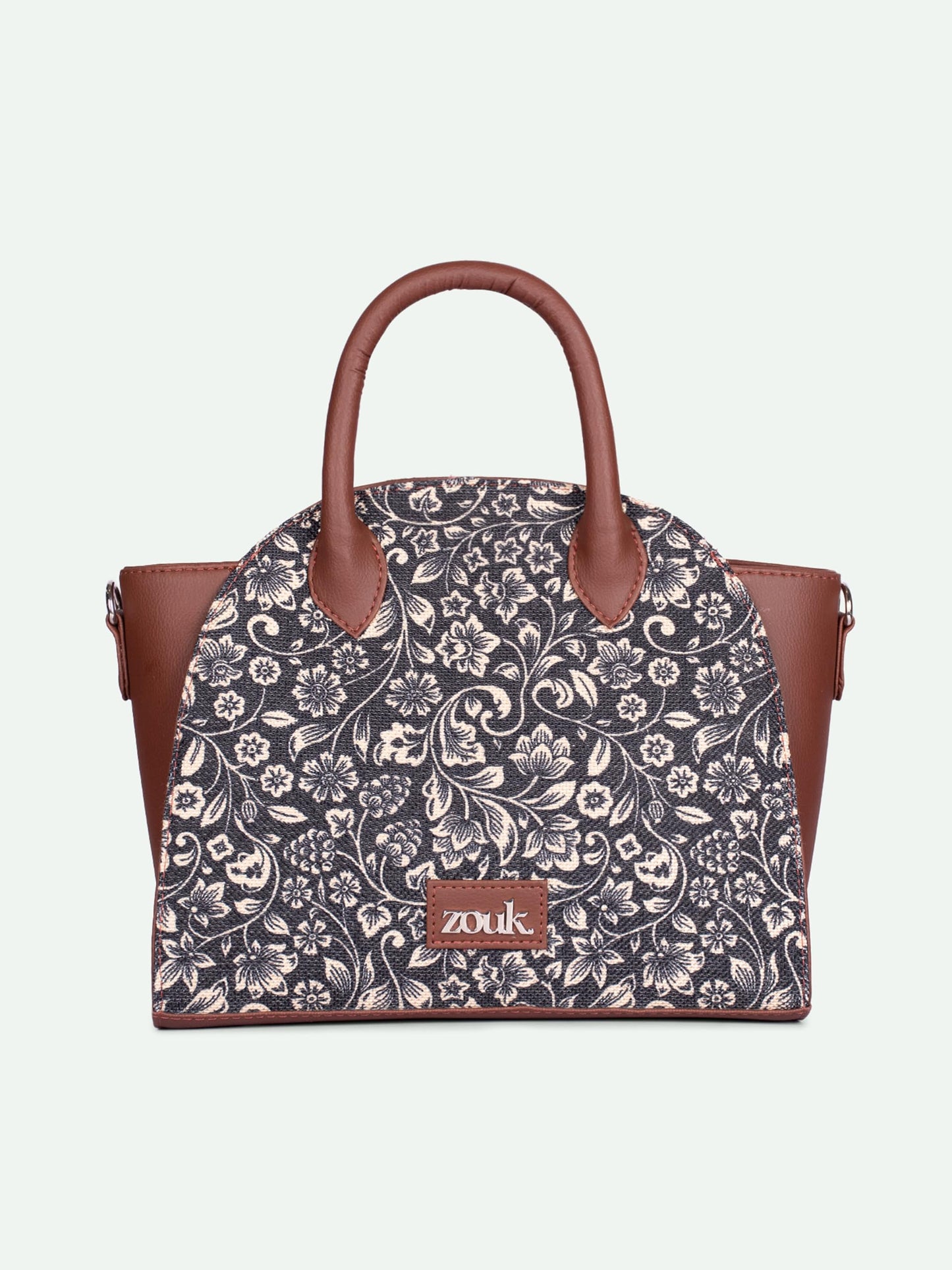 ZOUK Konkona City Satchel Bag - FloMotif | Jute | Vegan Leather Handcrafted With Detachable Sling Strap | Black