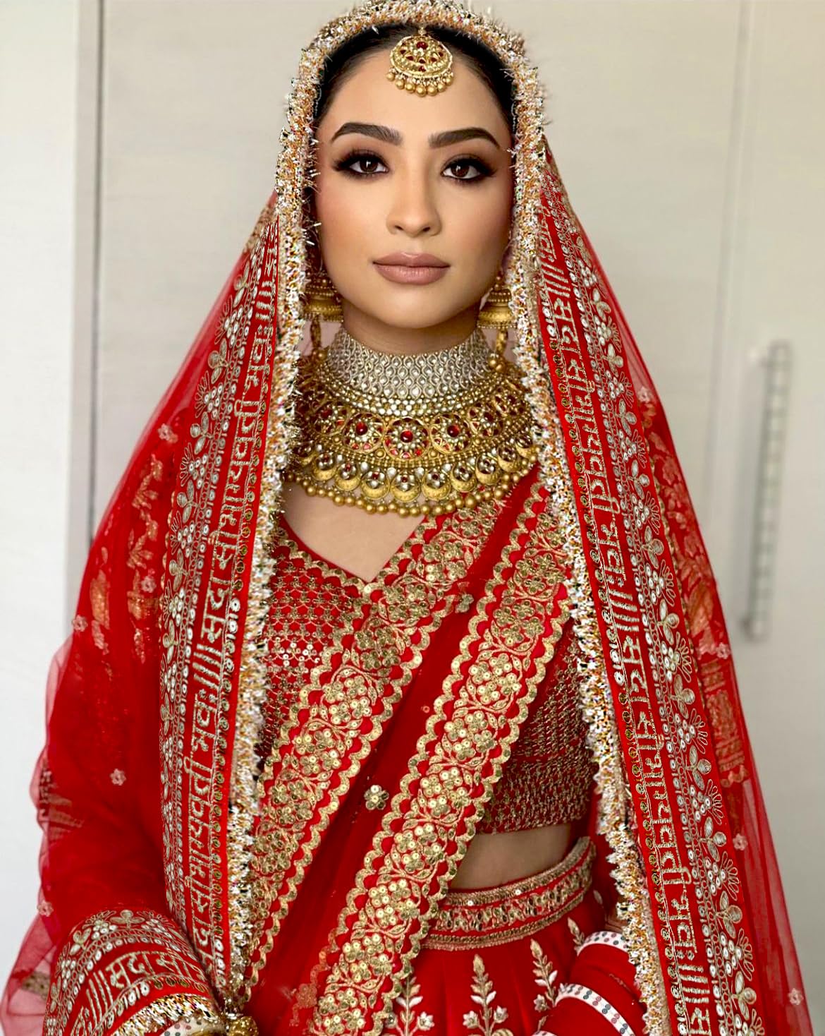 kaevion 2.5M Red Net Sada Saubhagyawati Bhav Bridal Wedding Dupatta With Sequins lace | Bridal Women's Net Dupatta | Traditional Dulhan Entry Chunni | Designer Contrast Dupatta for Lehenga Saree