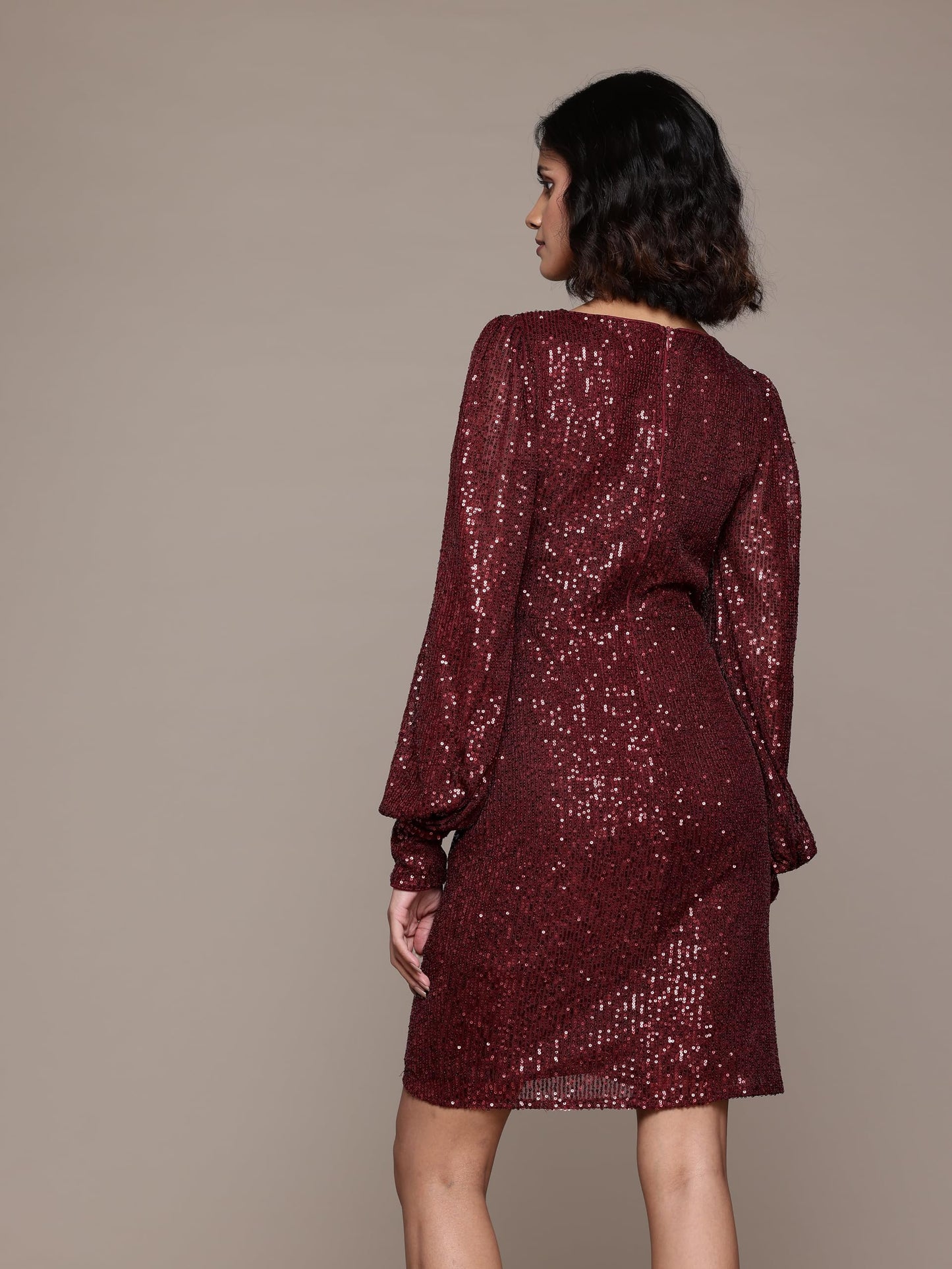 Label RITU KUMAR V Neck Full Sleeves Short Dress Red