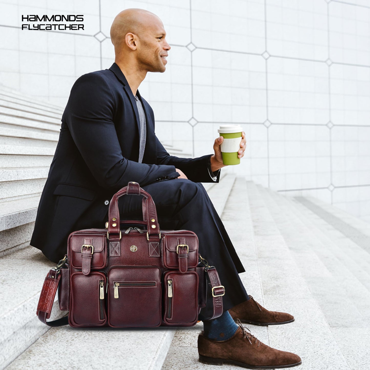 HAMMONDS FLYCATCHER Genuine Leather Office Bag for Men with Adjustable Shoulder Strap - 15.6 Inch Laptop Bag for Men - Water Resistant, 1 Year Warranty - Office, Travel, Daily Use - Brown