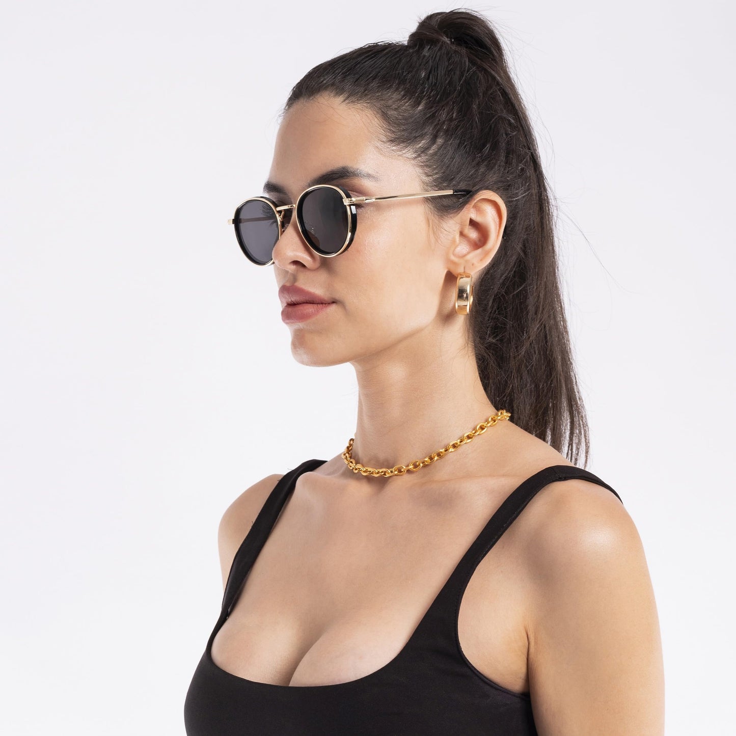 Voyage Black Round Polarized and UV Protected Sunglasses for Men & Women (3040MG3981 | Golden Frame | Black Lens)