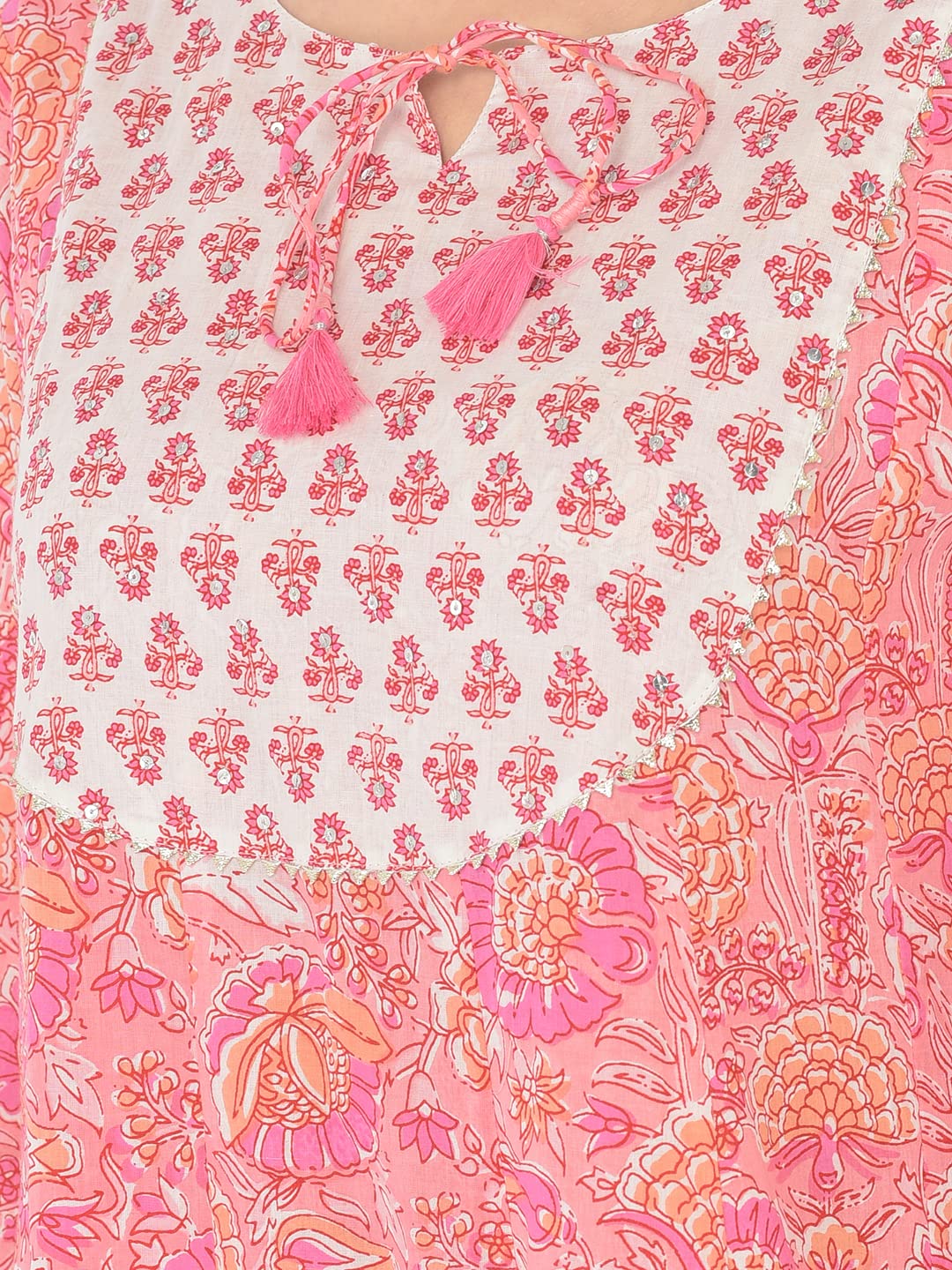 Pistaa's Women Cotton Anarkali Flair Suit Set (Pink, X-Large)