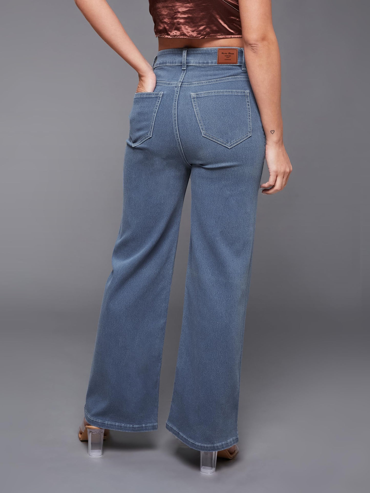 Miss Chase Women's Wide-Leg High-Rise Regular-Length Stretchable Denim Jeans (MCSS24DEN79-03-677-36, Morning Blue, 36)