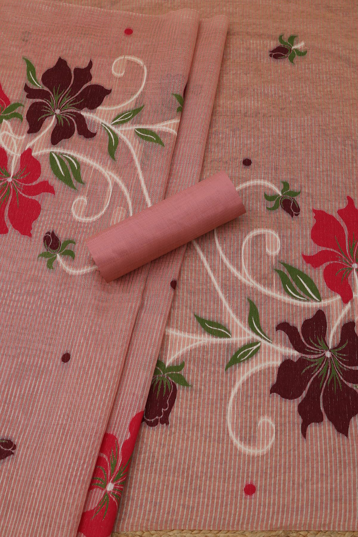 Soch Womens Blush Pink Chanderi Floral Print Unstitched Dress Material With Zari Woven