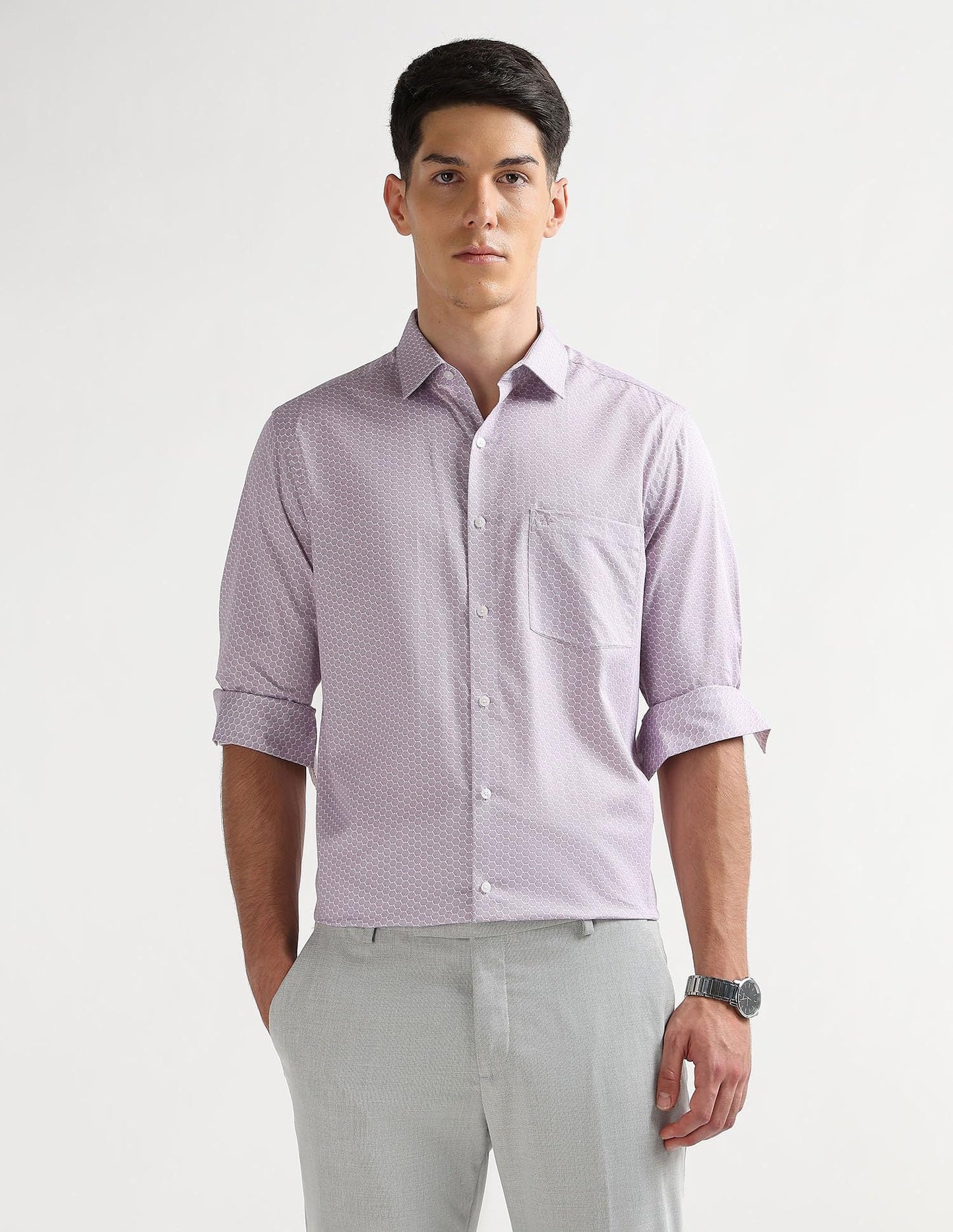 Arrow Men's All-Over Printed Originals Shirt (ARAKSH0674_Lavender_39)