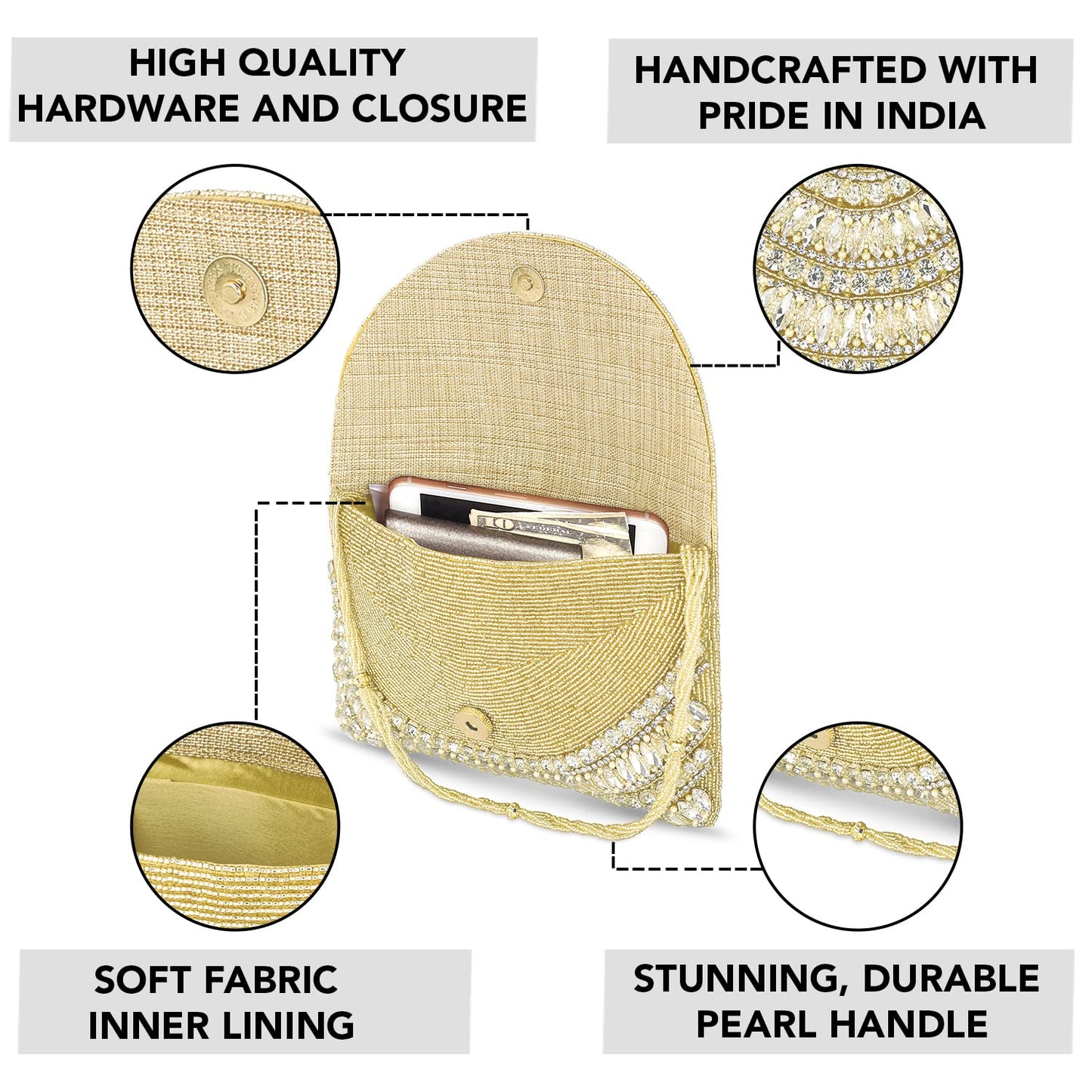 Peora Clutch Purses for Women Wedding Handmade Evening Handbags Party Bridal Clutch (C96G)